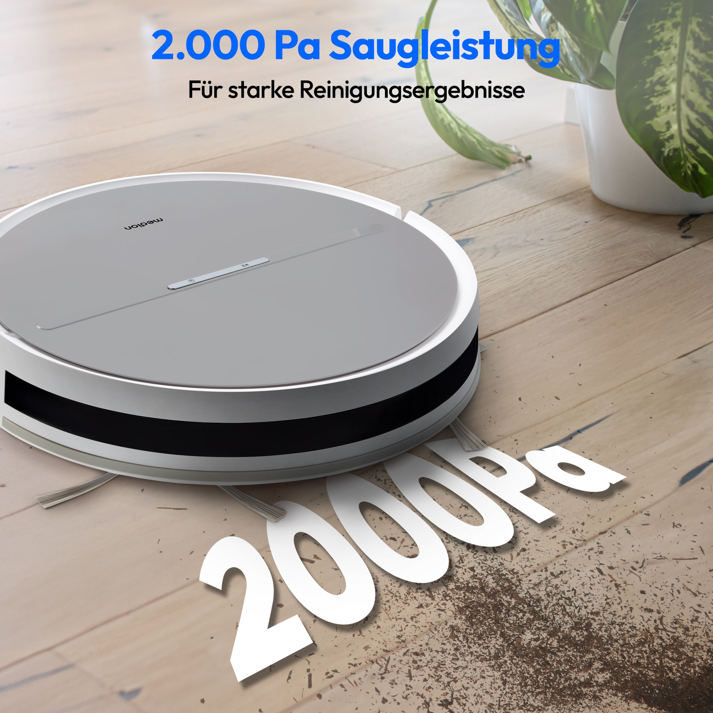 Medion® Saugroboter »E35 (MD 11157), intelligente S-Linien Navigation, 2 kPa Saugleistung«, Steuerung per Fernbedienung, 120 min Laufzeit im ECO-Modus