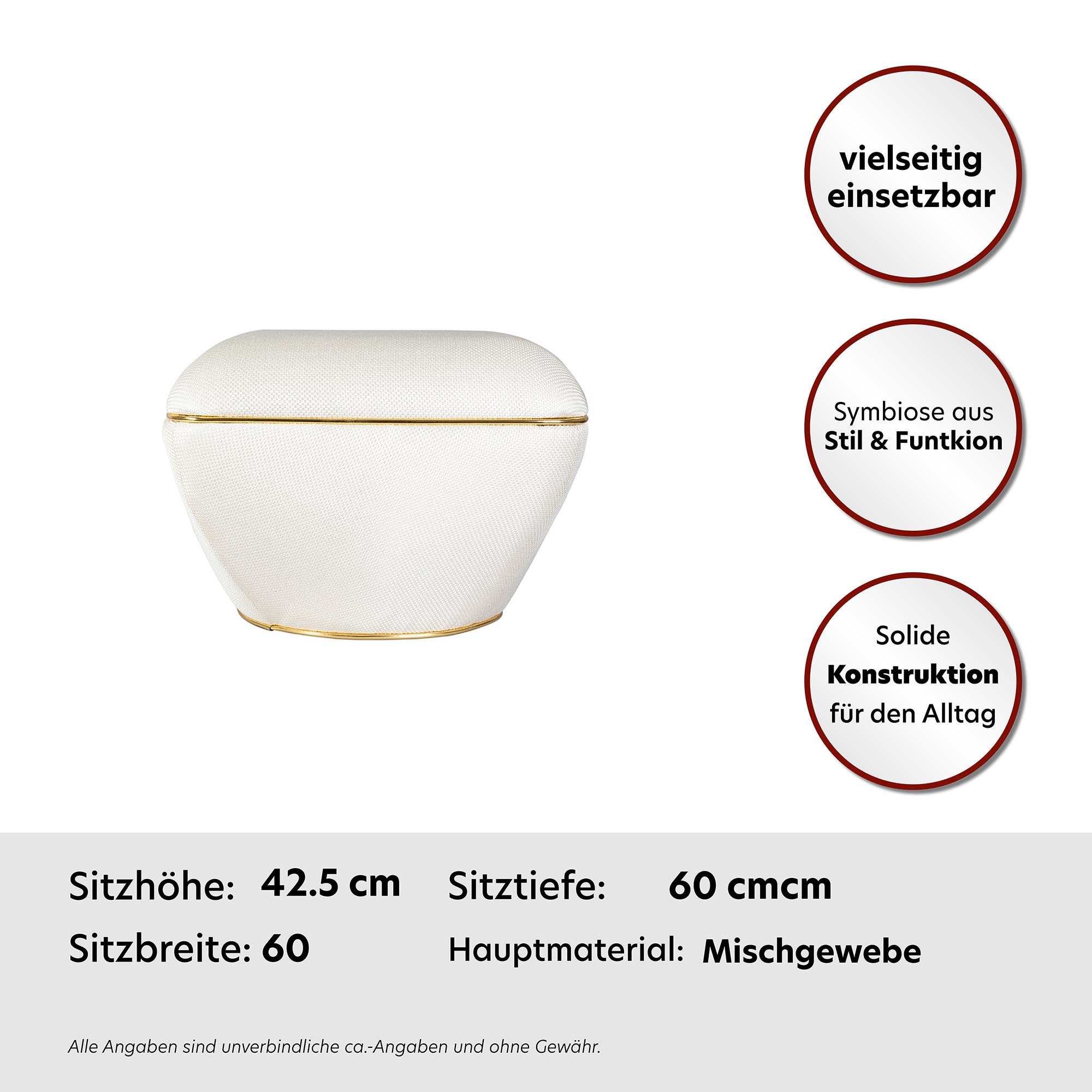 Kayoom Sitzhocker »Hocker Contessa 125, vielseitig einsetzbarer Allrounder, elegante Form«, (1 St.), komfortabel, hochqualitativ, pflegeleicht, elegante Form