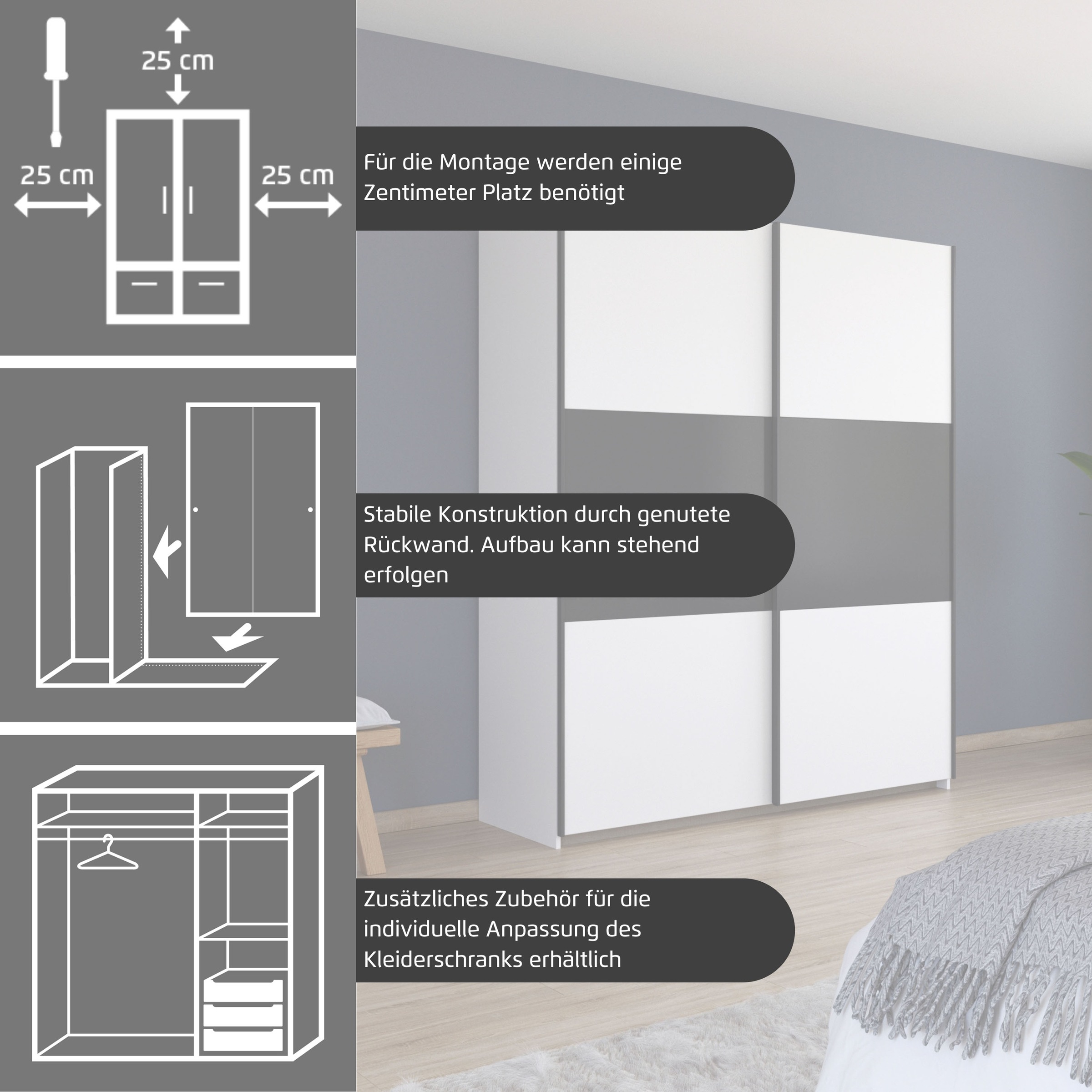 rauch Schwebetürenschrank »Kleiderschrank Schrank Garderobe Garderobenschrank Wäscheschrank NEO« 3 verschiedene Ausstattungen BASIC/CLASSIC/PREMIUM (inkl. SOFT-CLOSE),  mit großzügigem Stauraum und vielfältigen Farbkombinationen