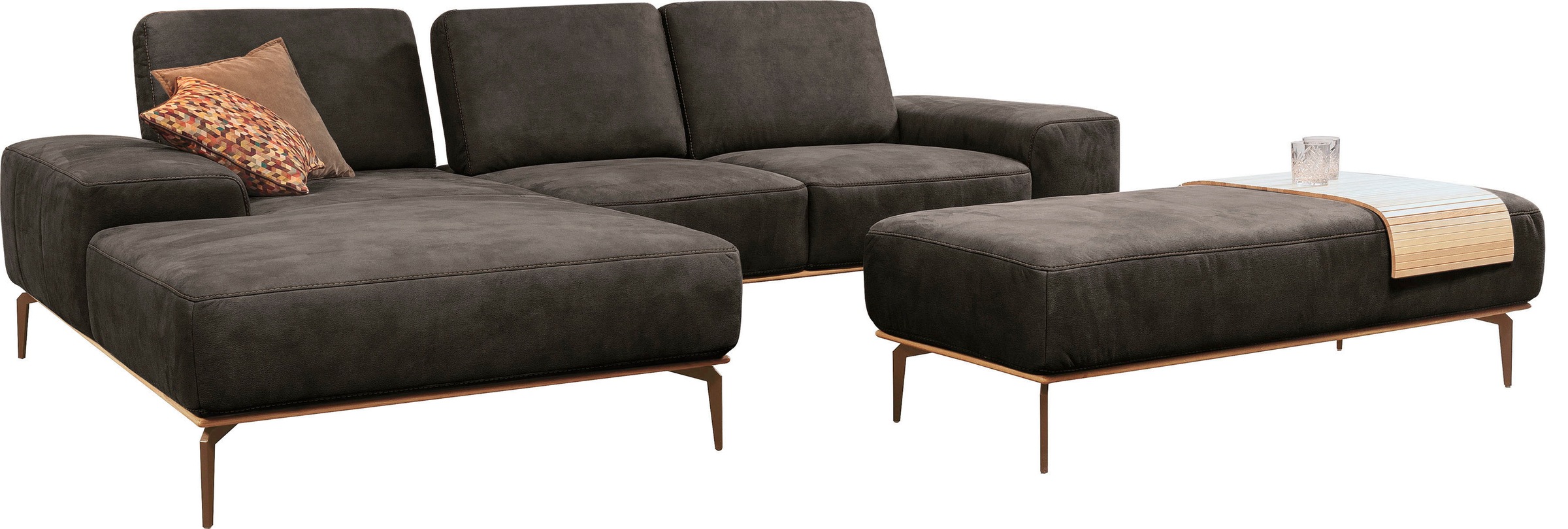 W.SCHILLIG Ecksofa »run, Designsofa mit tollem Sitzkomfort, bequem, L-Form«, mit Holzsockel, Füße in Bronze pulverbeschichtet, Breite 279 cm