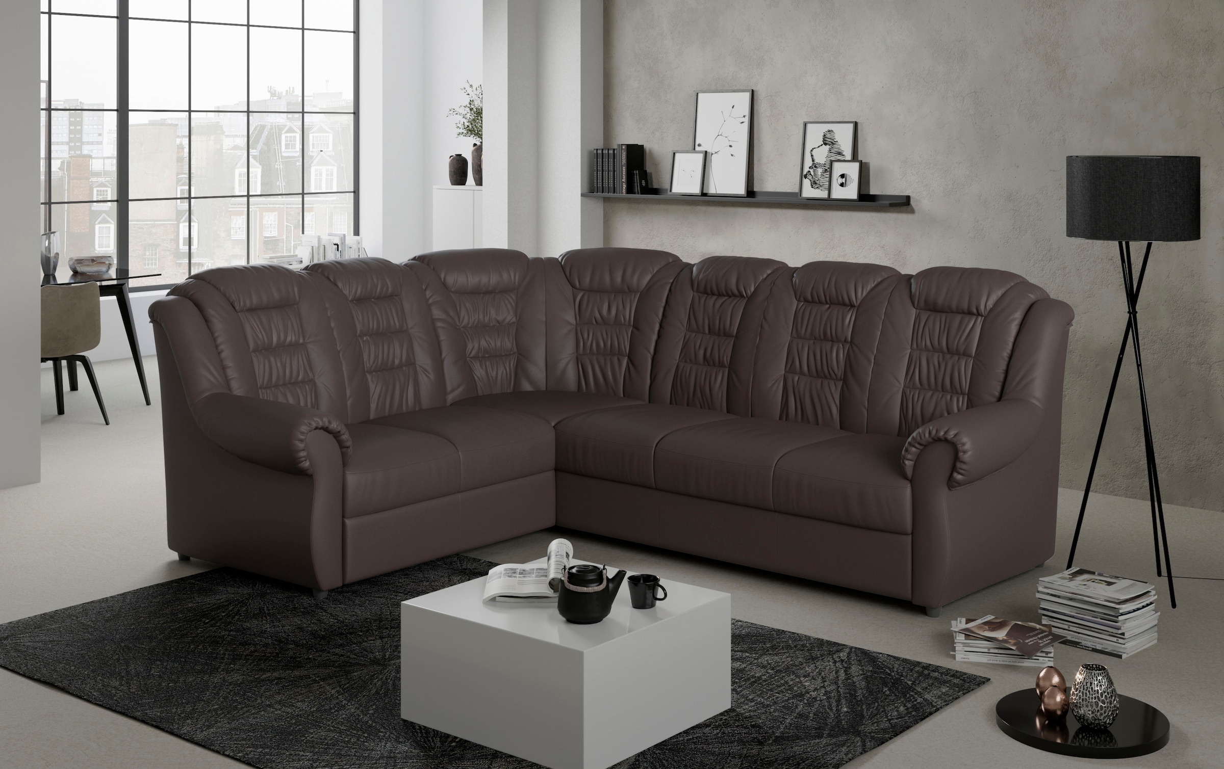 Home affaire Ecksofa »Boston L-Form«, mit hoher Rückenlehne, wahlweise mit Bettfunktion & Stauraum
