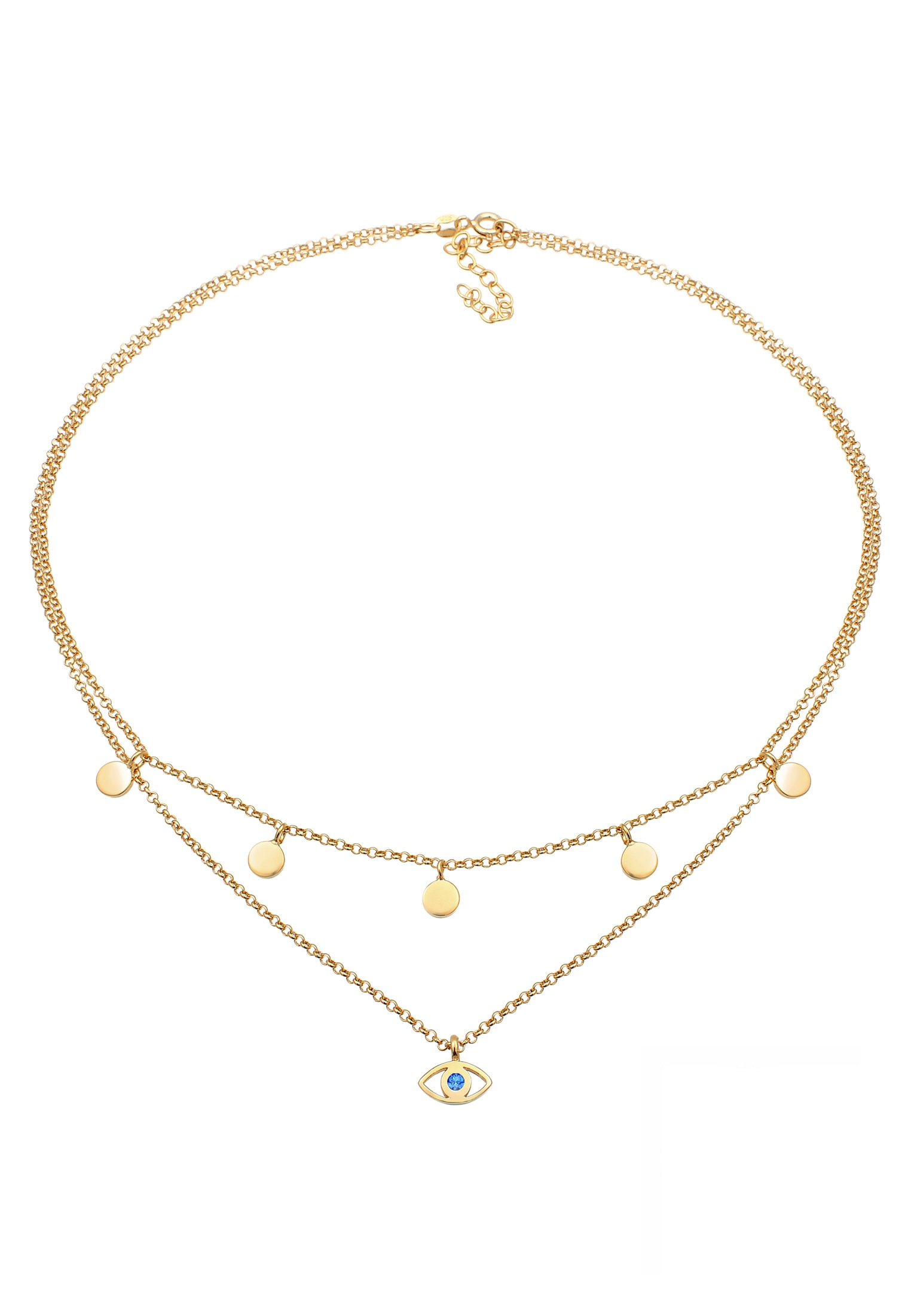Elli Choker »Halskette Layer Evil Eye Glas Kristalle Blau 925 Sterling Silber vergoldet«