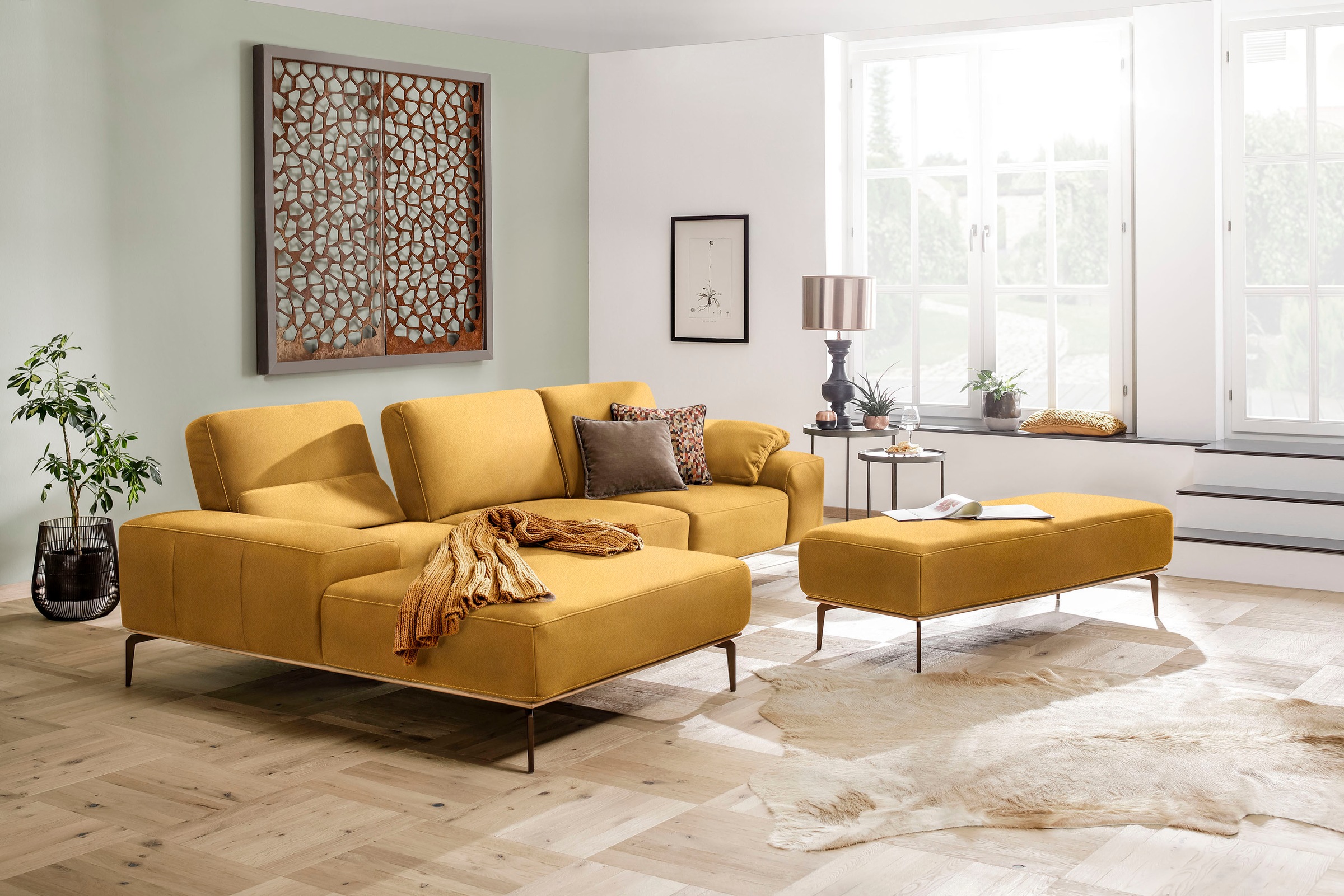 W.SCHILLIG Ecksofa »run, Designsofa mit tollem Sitzkomfort, bequem, L-Form«, mit Holzsockel, Füße in Bronze pulverbeschichtet, Breite 319 cm