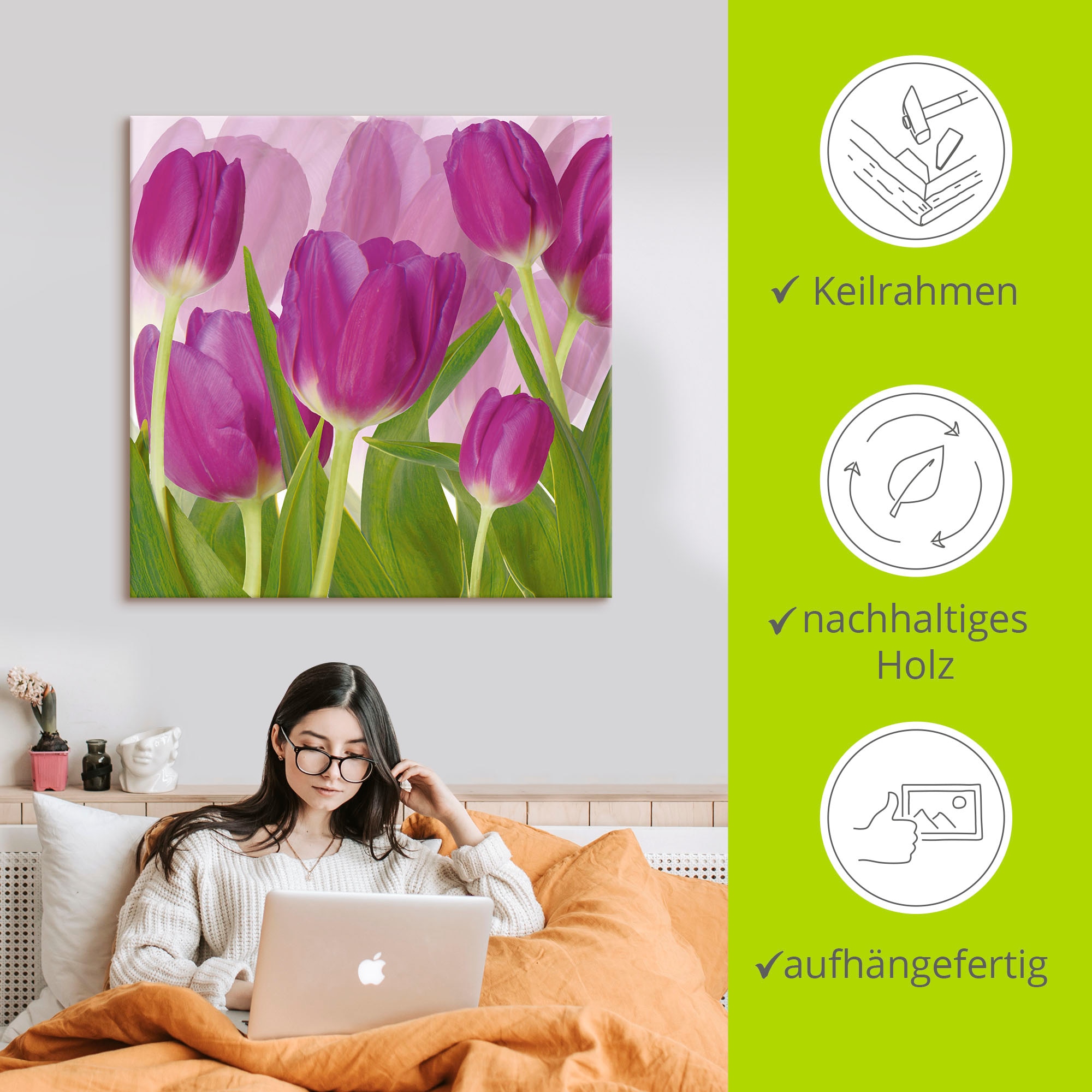 Artland Wandbild »Tulpenfeld lila«, Blumen, (1 St.), als Alubild, Outdoorbild, Leinwandbild in verschied. Größen