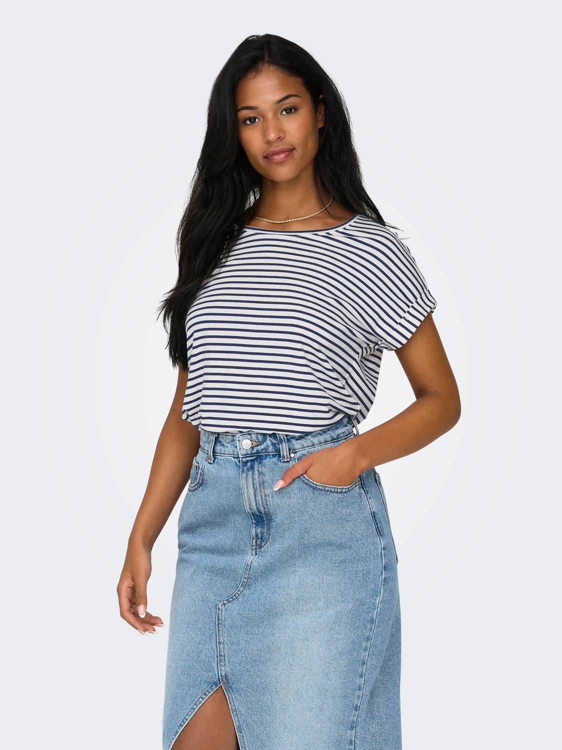 ONLY T-Shirt »ONLMOSTER STRIPE S/S O-NECK TOP JRS NOOS«, mit Aufschlag am Arm