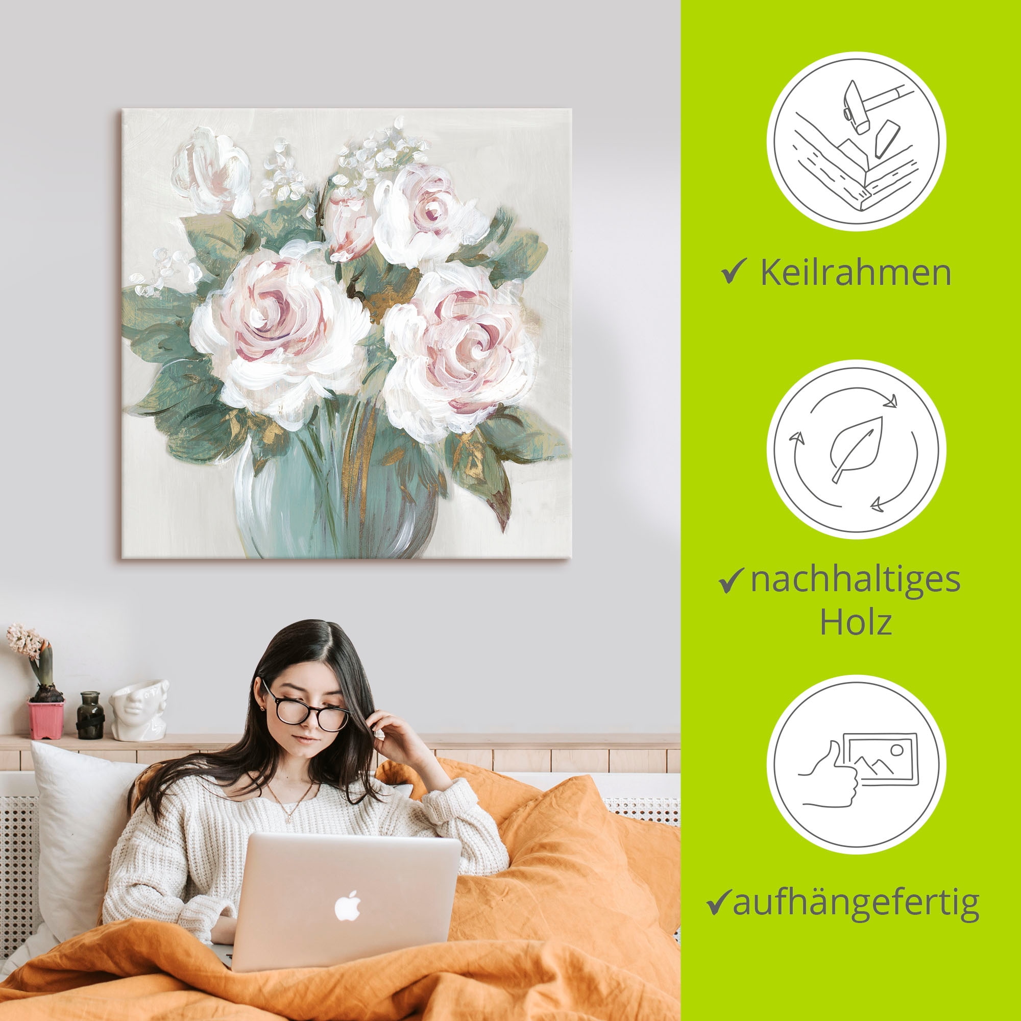 Artland Leinwandbild »Goldener Blumenstrauß« Blumenbilder 1 Stk. tlg. auf Holzrahmen gespannt