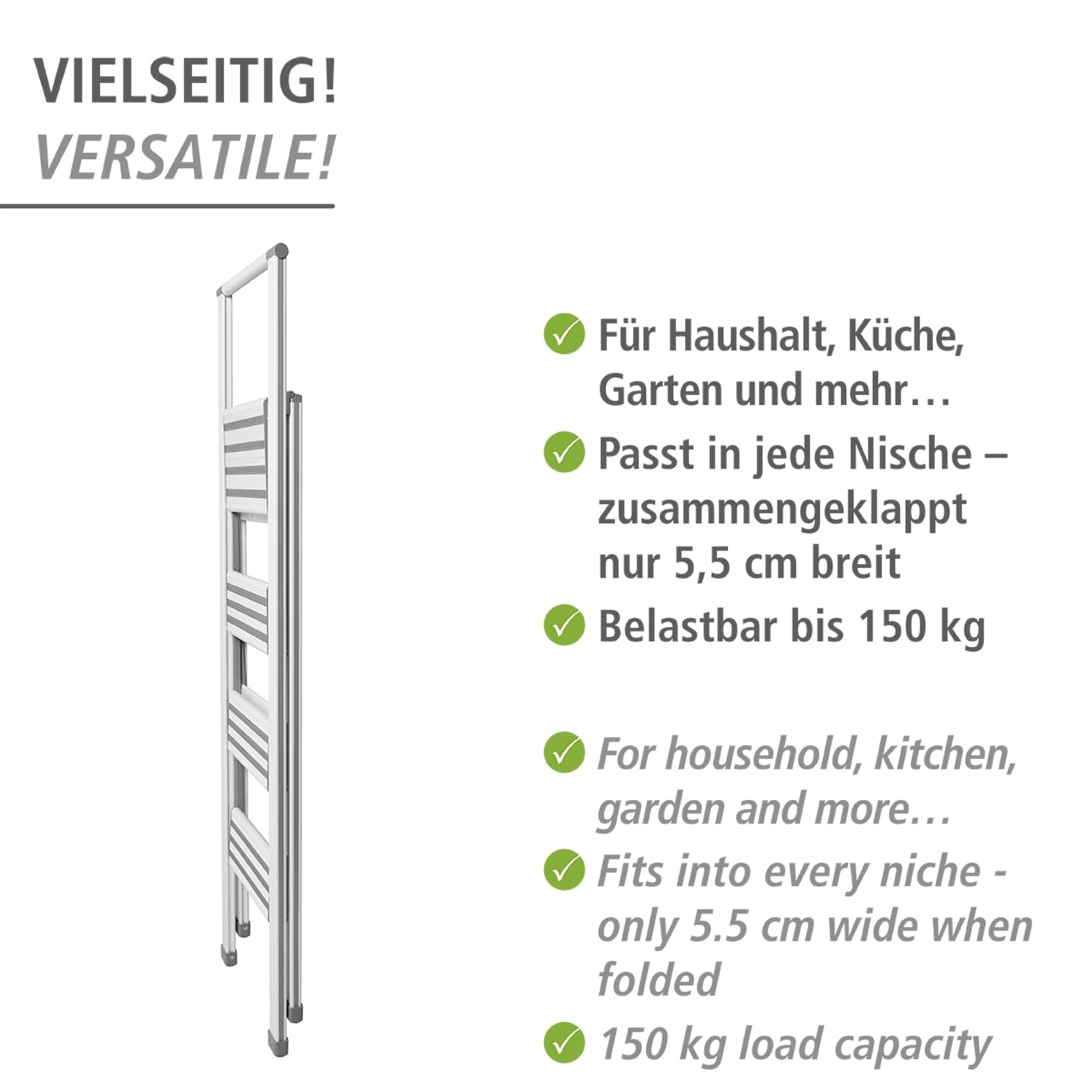 WENKO Trittleiter »Modell Alu-Design«, Klapptritt Leiter, rutschsichere XXL-Stufen, klappbar, bis 150 kg