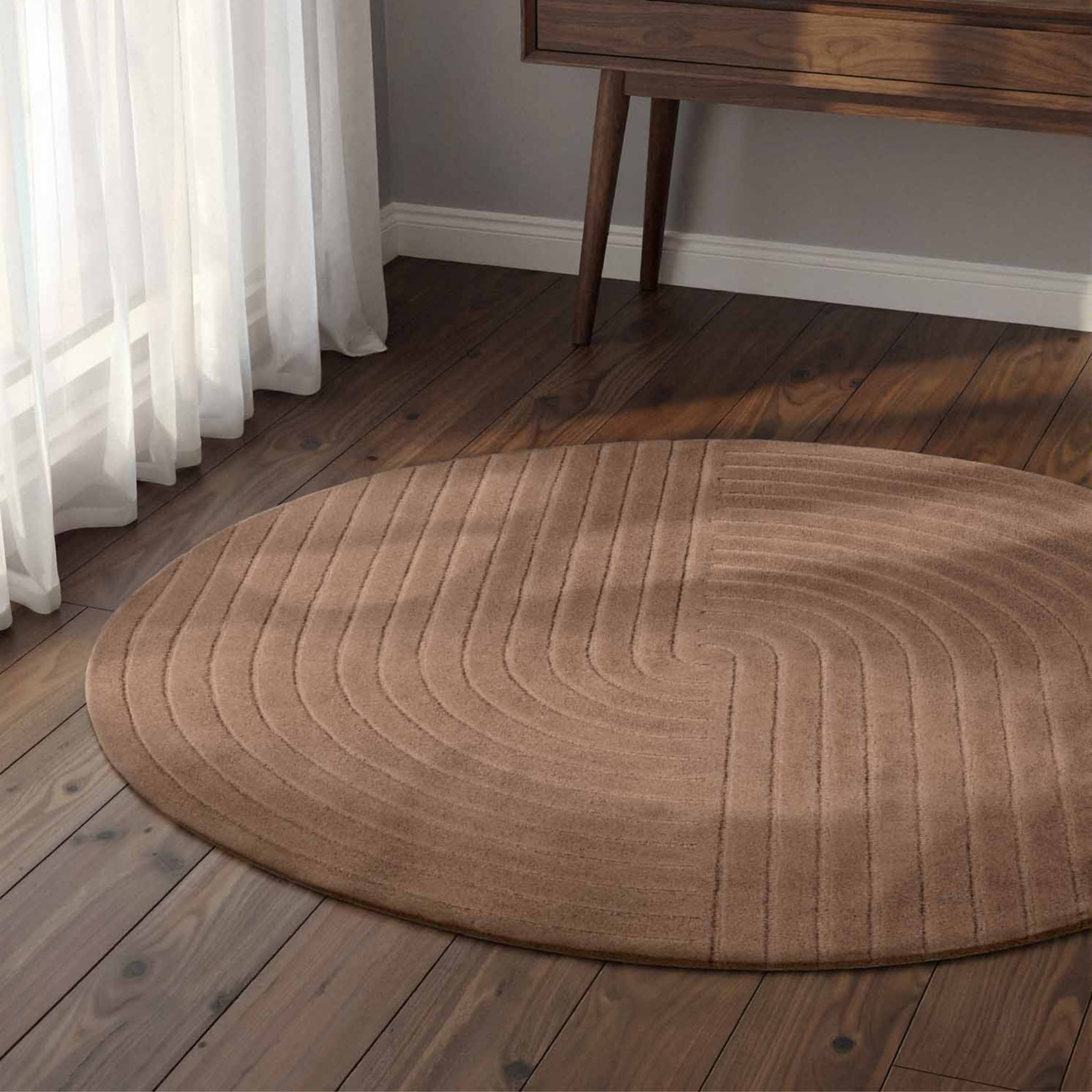 vikosa Wollteppich »Arcura« rund 15 mm Höhe Wolle Handgemacht, Hoch-Tief-Effekt, Geometrisches Linien Wellendesign
