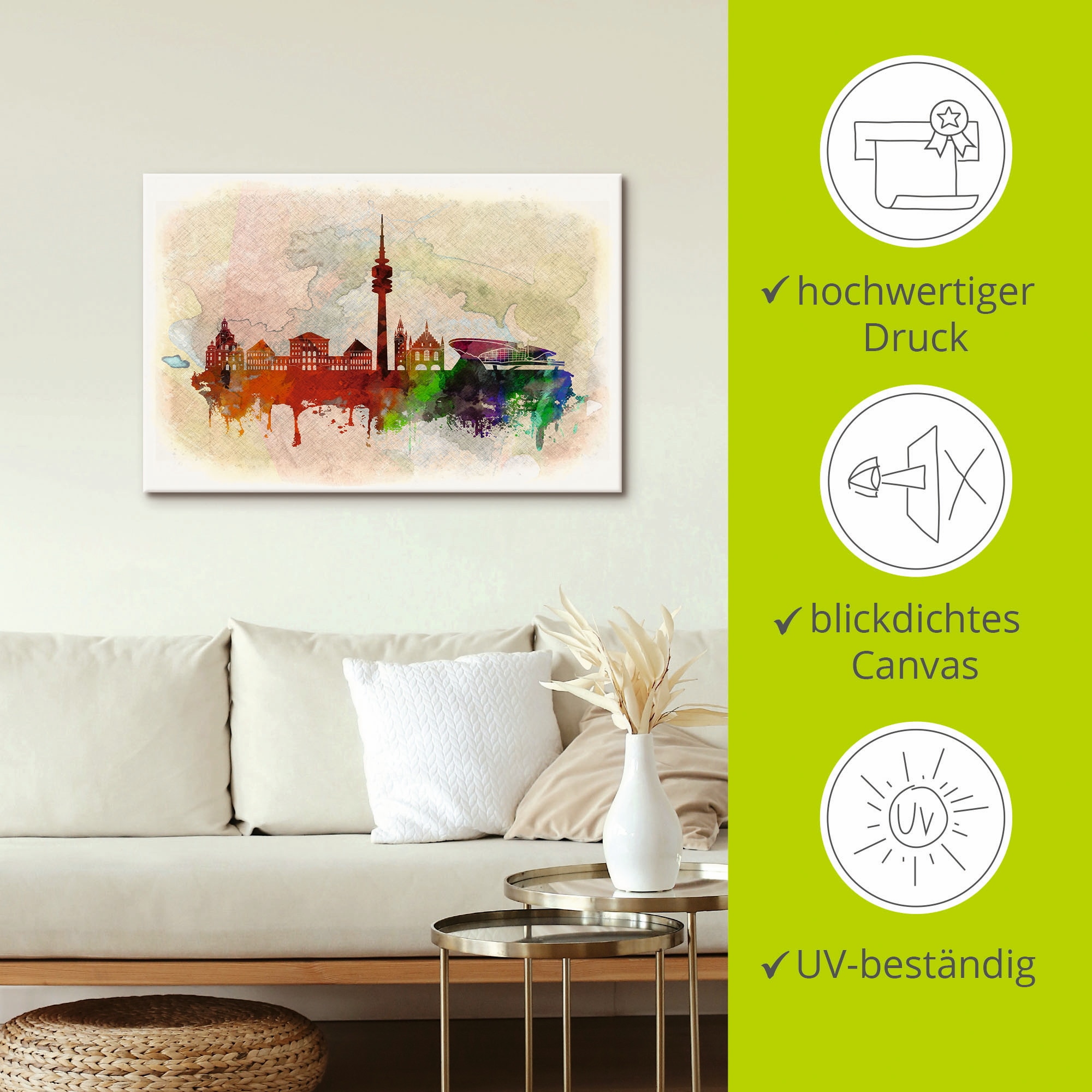 Artland Leinwandbild »München Deutschland Skyline«, Deutschland, (1 St.), auf Keilrahmen gespannt
