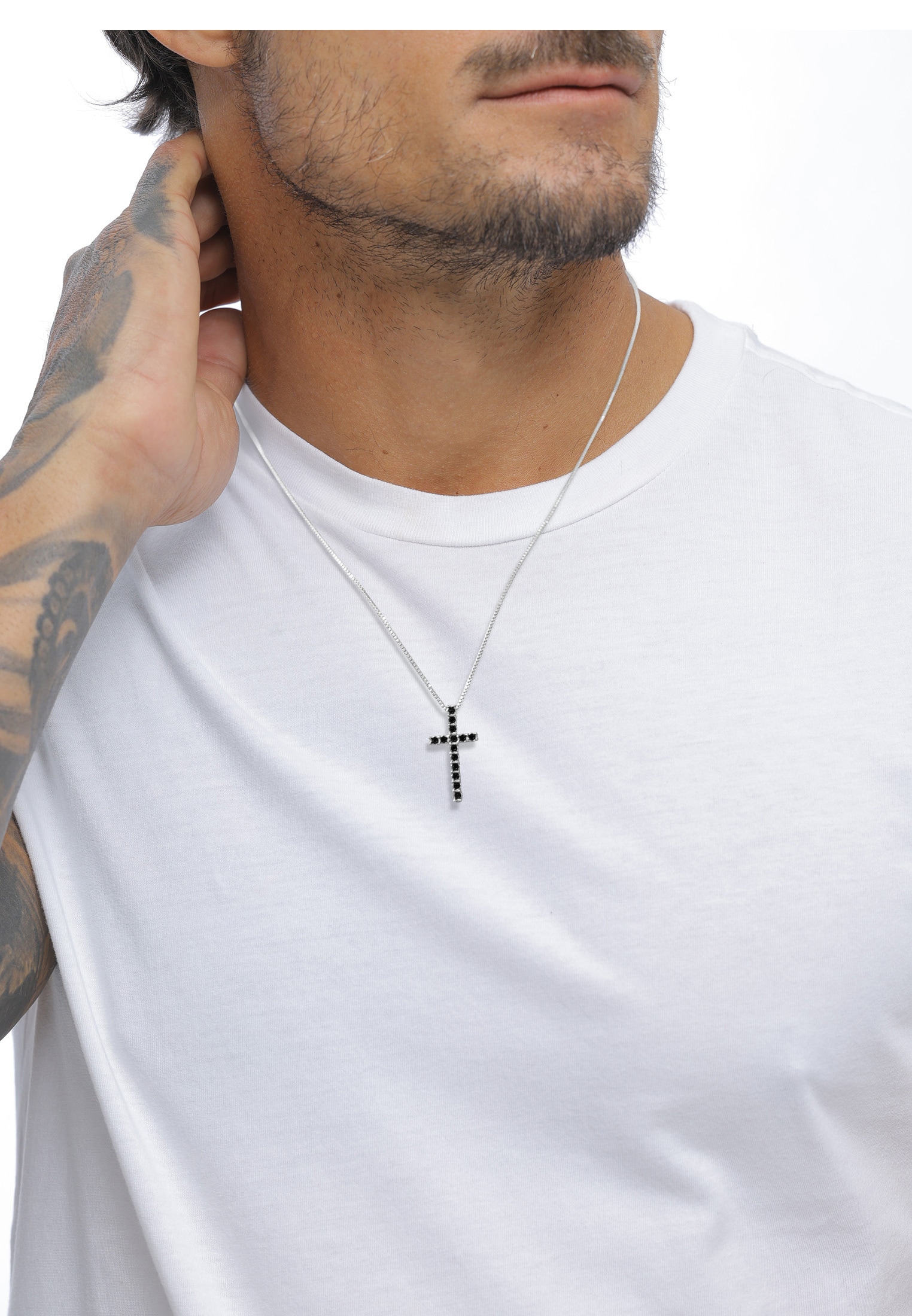 Kuzzoi Kette mit Anhänger »Halskette Kreuz Glas Kristalle Schwarz 925 Sterling Silber«