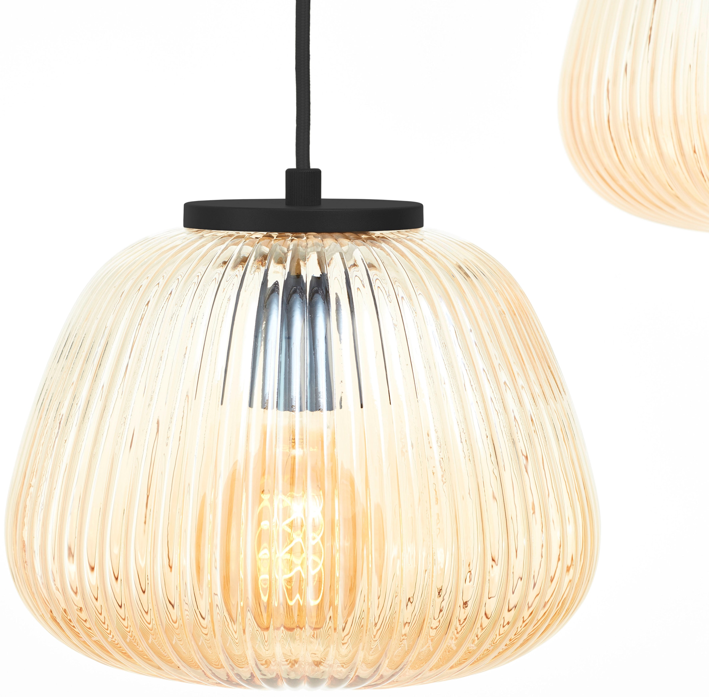 Brilliant Pendelleuchte »Kaizen«, 3 flammig, Leuchtmittel E27 | ohne Leuchtmittel, Riffelglas, D 40 cm, E27, kürzbar, Amber-Bernsteinfarben