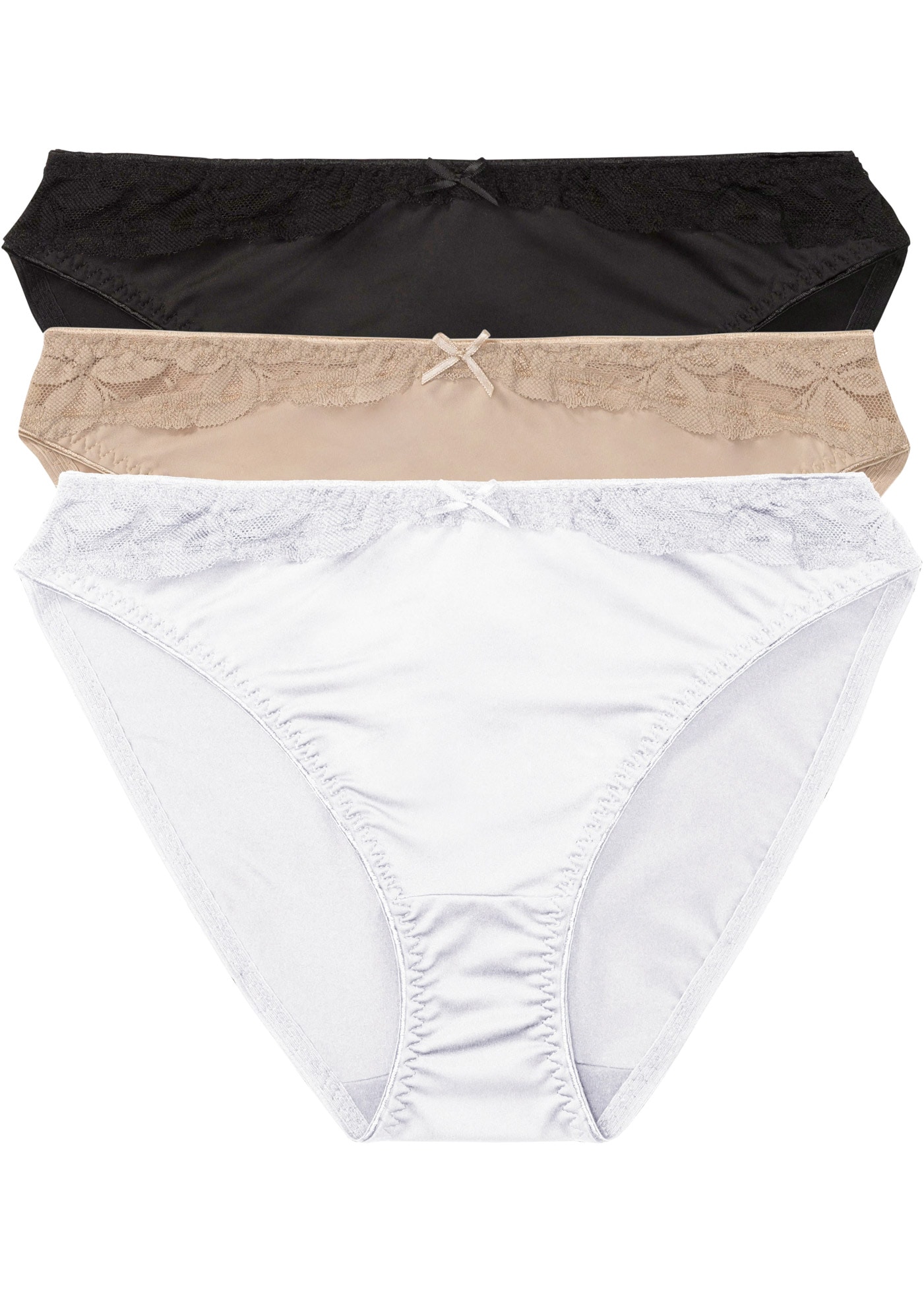 bonprix Slip »Slip mit Spitze (3er Pack)« Packung, 3 Stk. mit zweifarbigem Stickereieinsatz, mit zarter Spitze, 3er Pack