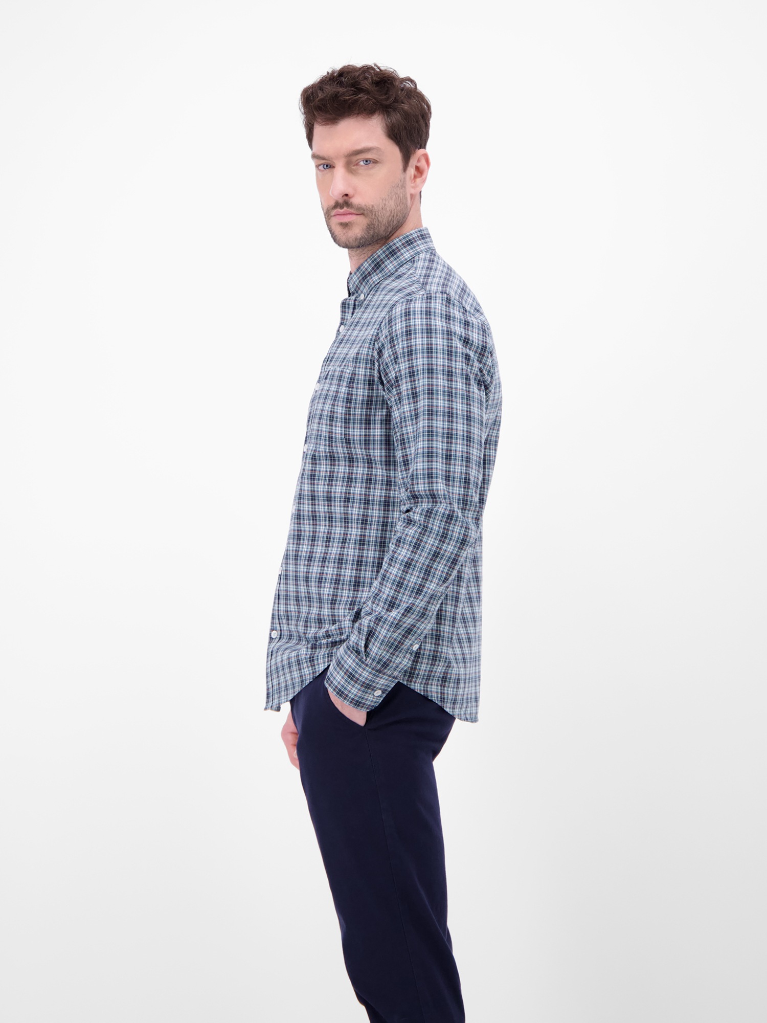 LERROS Langarmhemd »Karohemd mit Button-Down-Kragen«