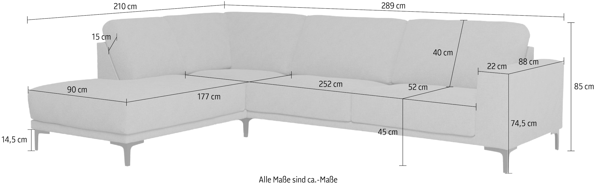 Places of Style Ecksofa »Xander, L-Form,«, Breite 289 cm, Webstoff, Soft-Touch Chenille, schwarze Metallfüßen