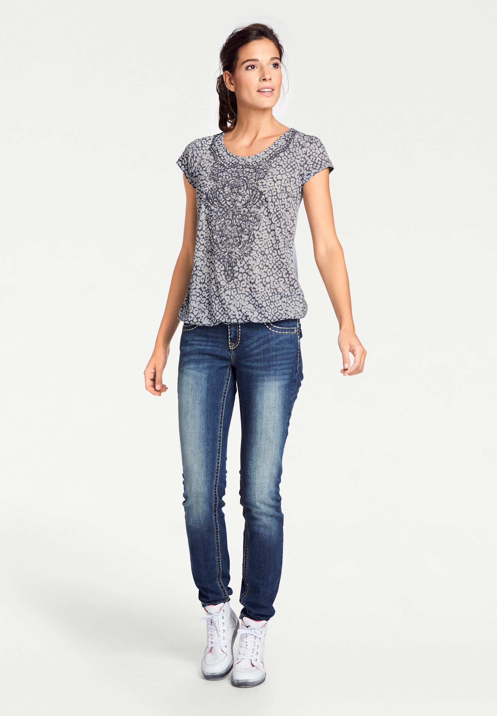 heine T-Shirt »Rundhals-Shirt Kurzarmshirt mit Transparenz-Effekt«