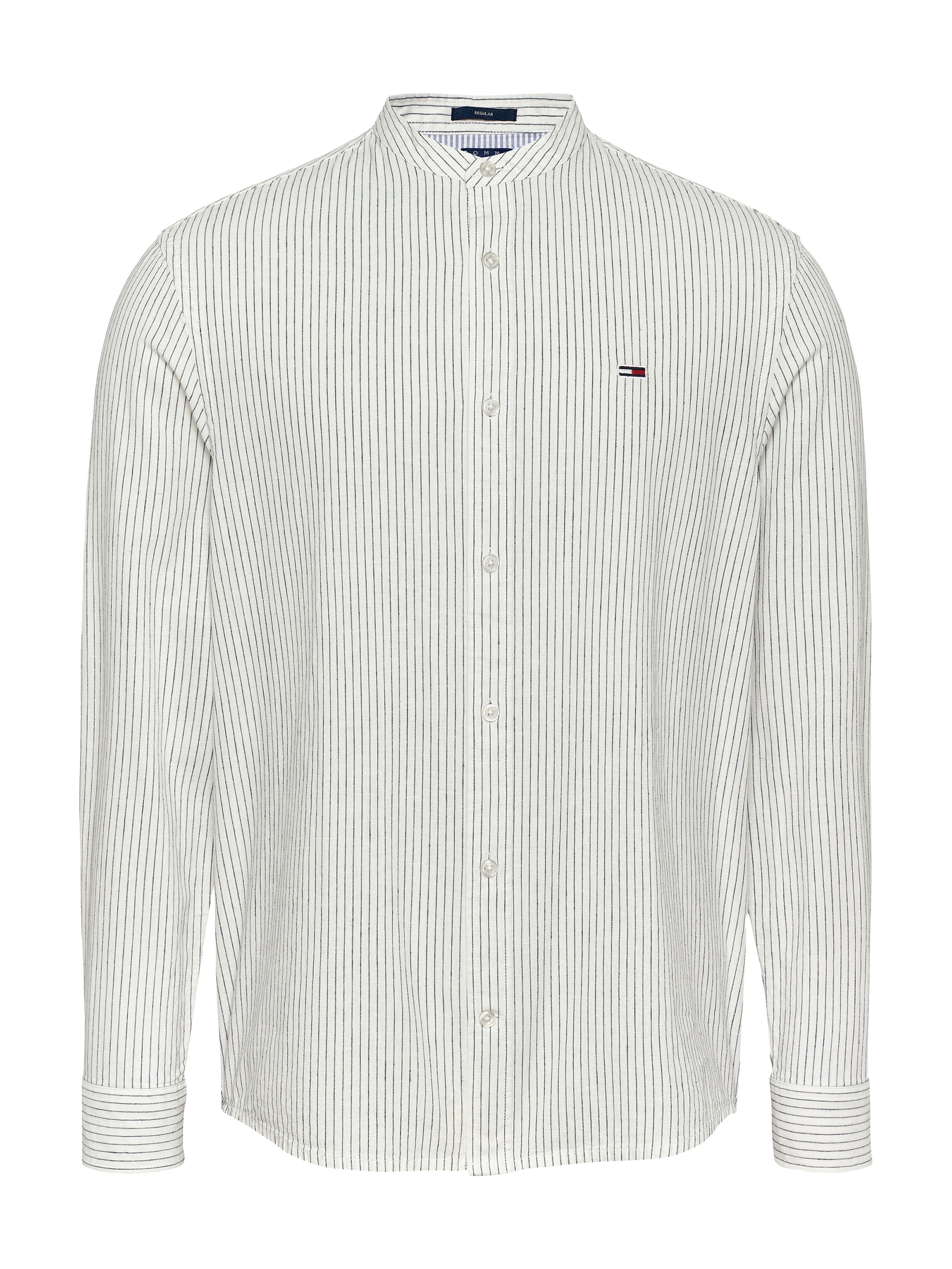 Tommy Jeans Langarmhemd »TJM LINEN MIX BND STP SHRT EXT«, Mit Rundhalsausschnitt