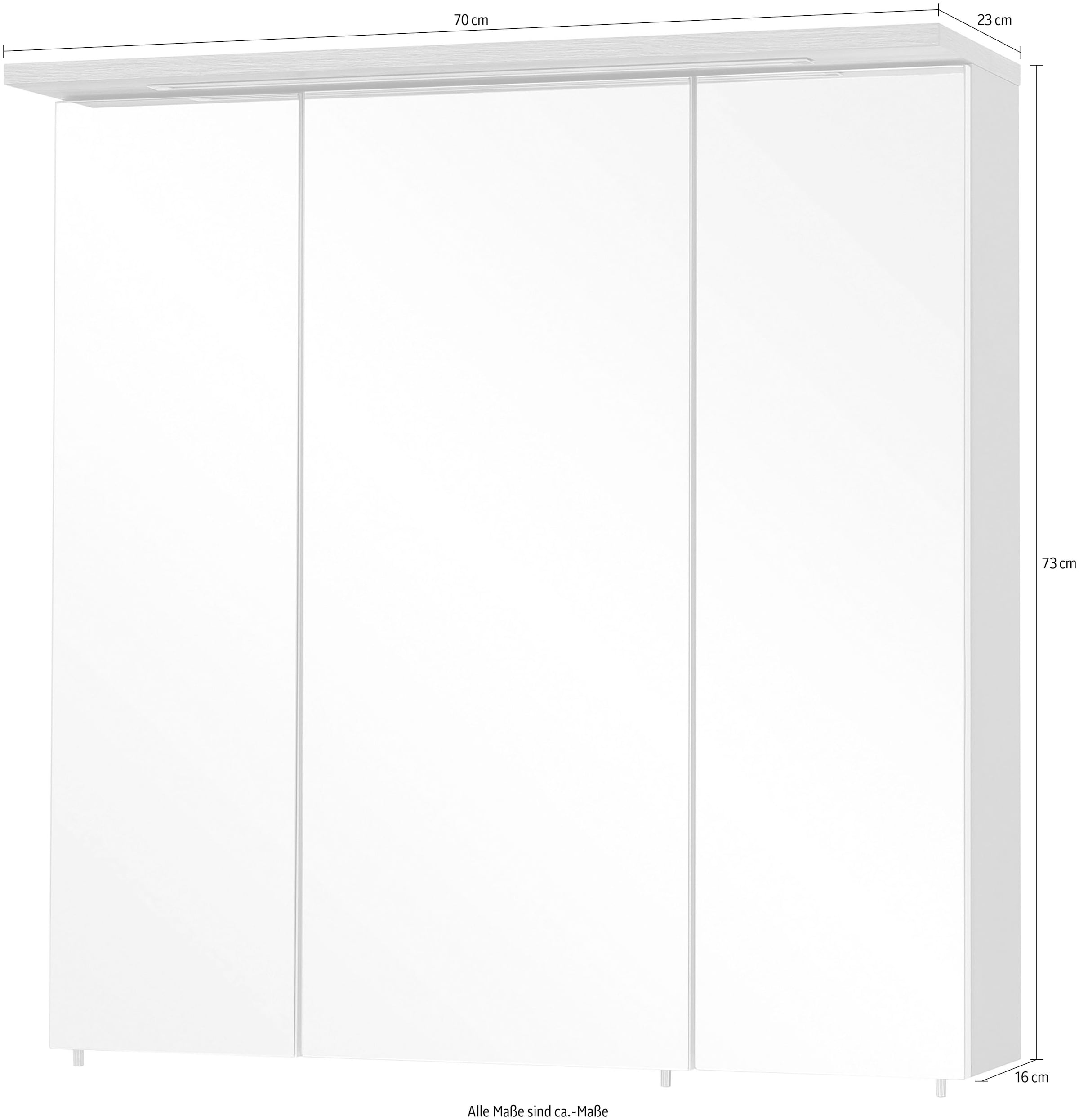 Schildmeyer Spiegelschrank »Profil«, Breite 70 cm, 3-türig, LED-Beleuchtung, Schalter-/Steckdosenbox