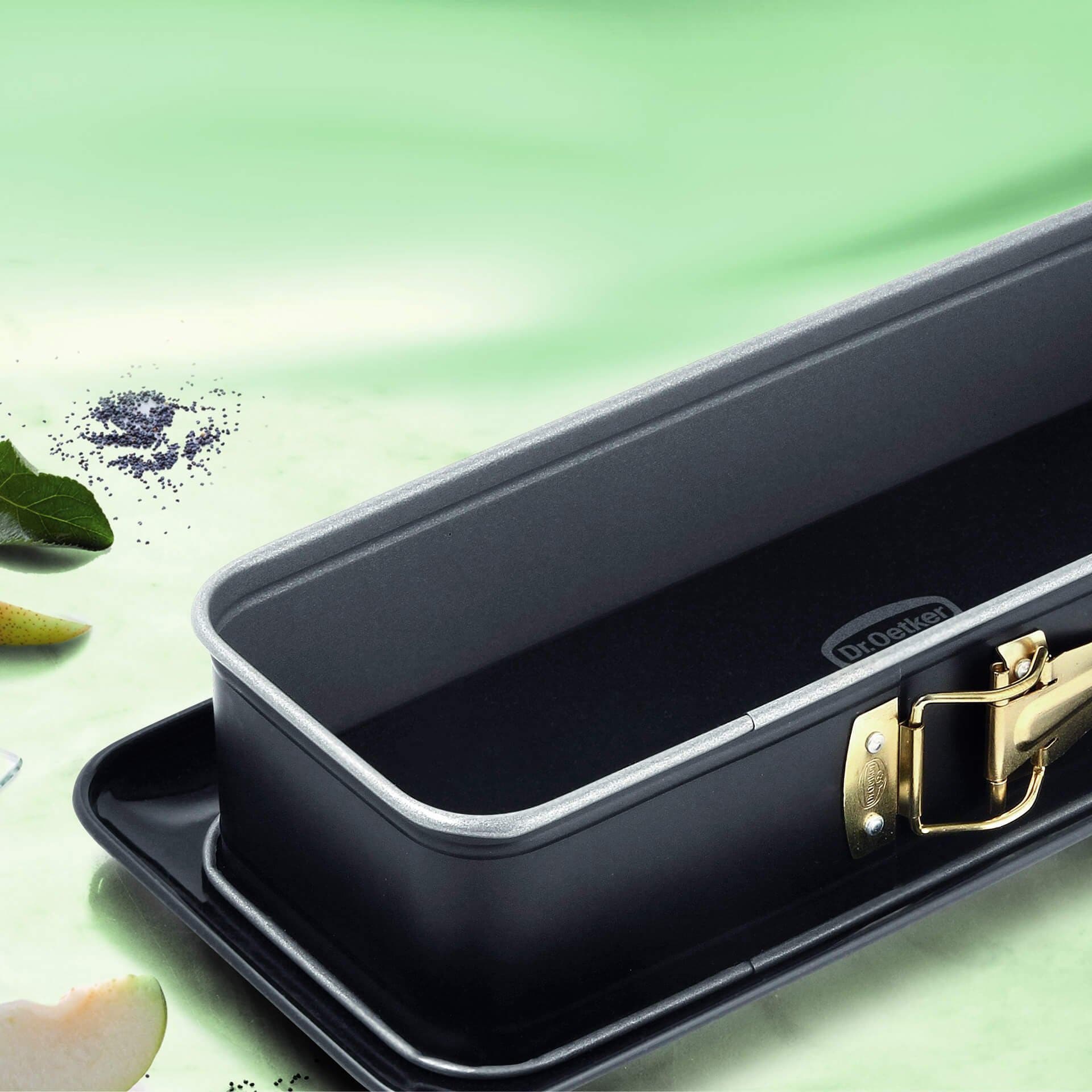 Dr. Oetker Küchenhelfer Kastenform »Back-Idee, rechteckige Springform mit Emaille-Servierboden, 30 cm« Antihaft-Beschichtung, schnitt-& kratzfest, hitzebeständig bis 230°C