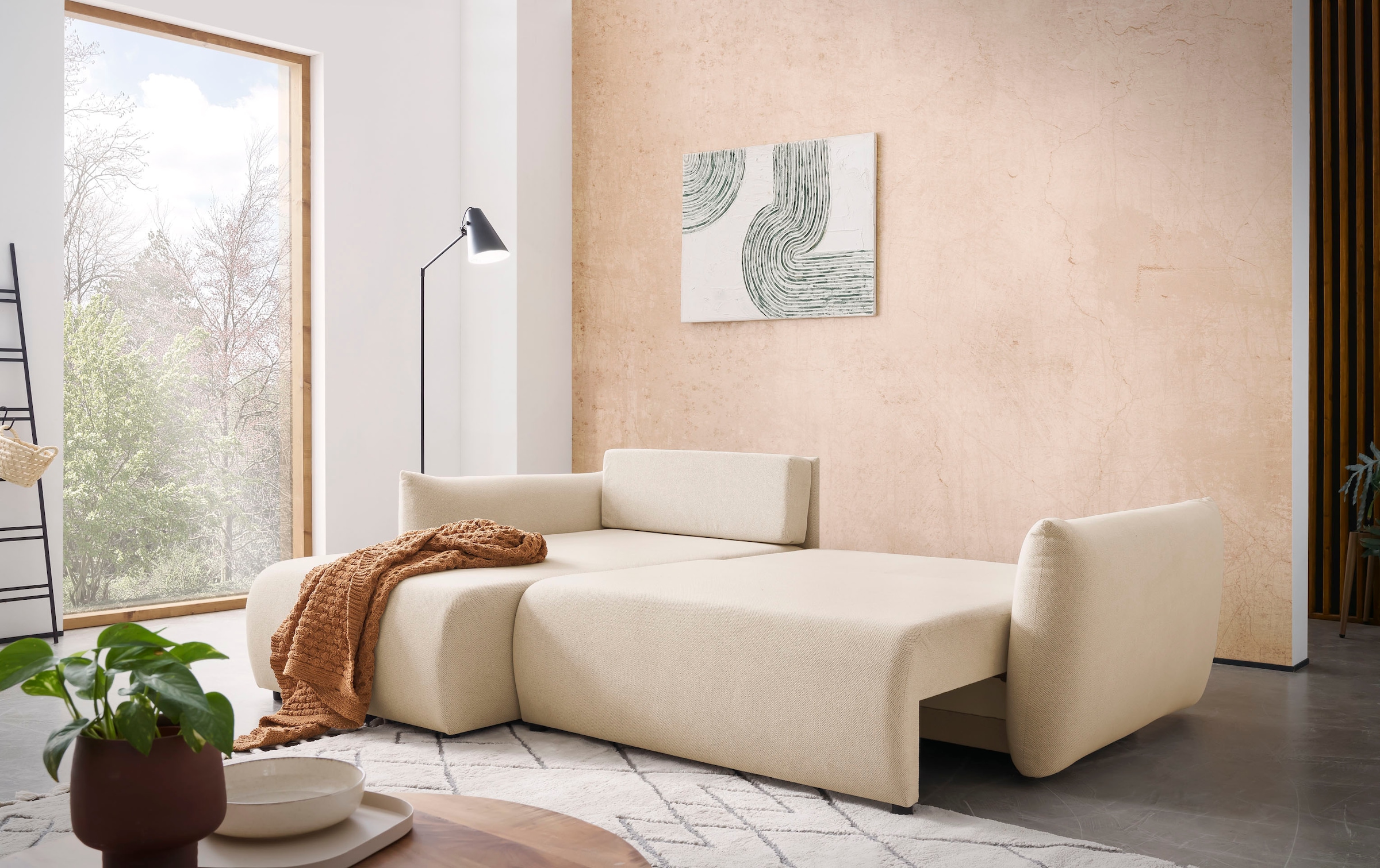 Home affaire Ecksofa »MAVAS Schlafsofa mit Bettkasten, L-Form,« ca.257/127cm (Liegefläche 212/145 cm), Cord, Chenille, Struktur