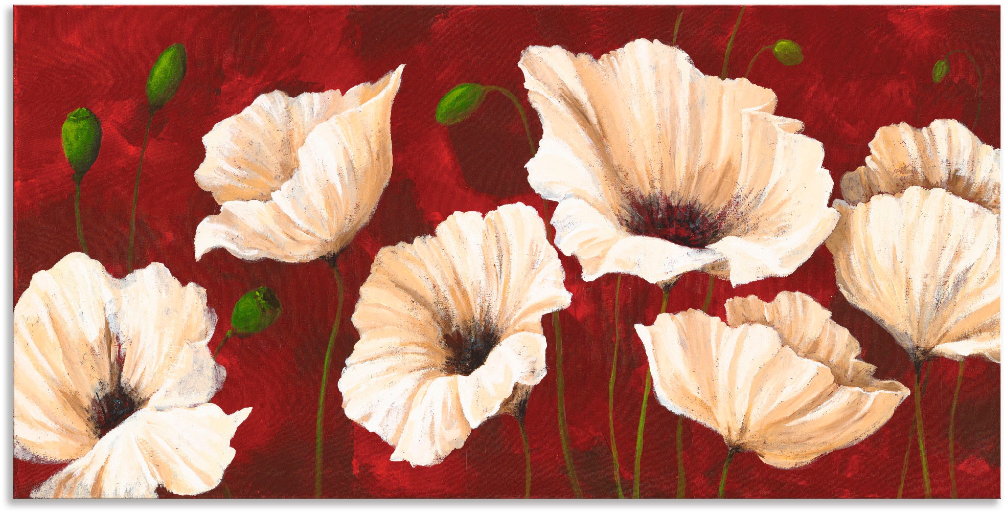 Artland Wandbild »Weiße Mohnblumen vor rot«, Blumen, (1 St.), in vielen Größen & Produktarten - Alubild / Outdoorbild für den Außenbereich, Leinwandbild, Poster, Wandaufkleber / Wandtattoo auch für Badezimmer geeignet