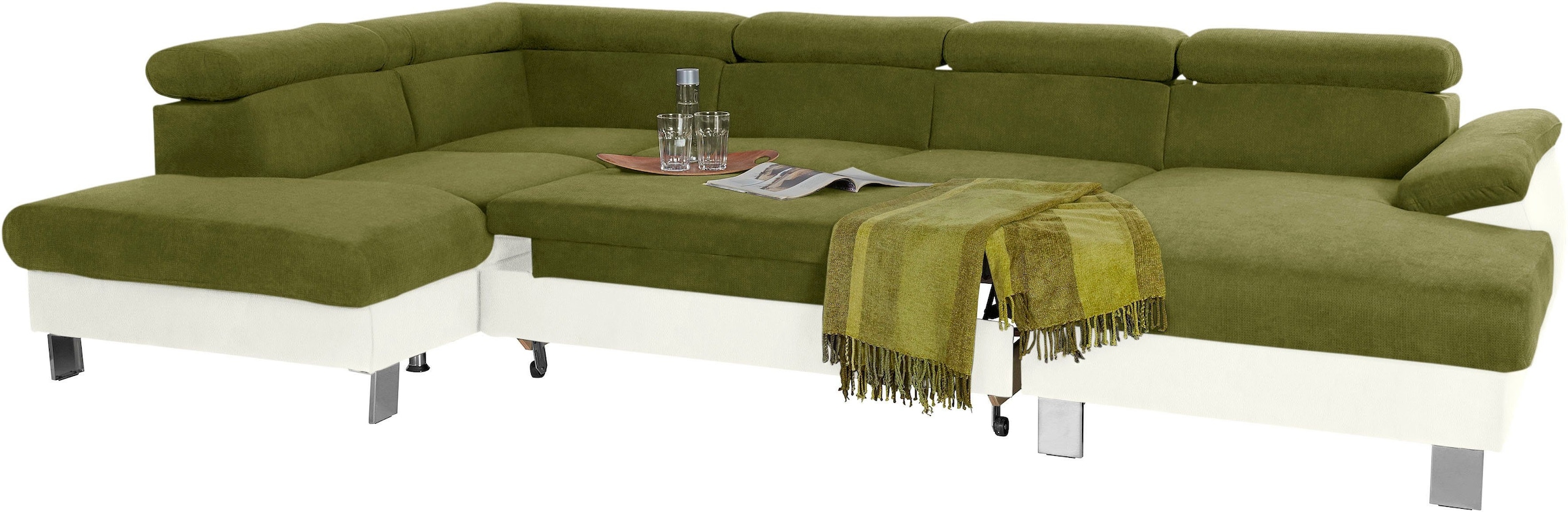 COTTA Polstergarnitur »Komaris U-Form«, (Set), Set bestehend aus: Wohnlandschaft mit Kopfteilverstellung & Hocker