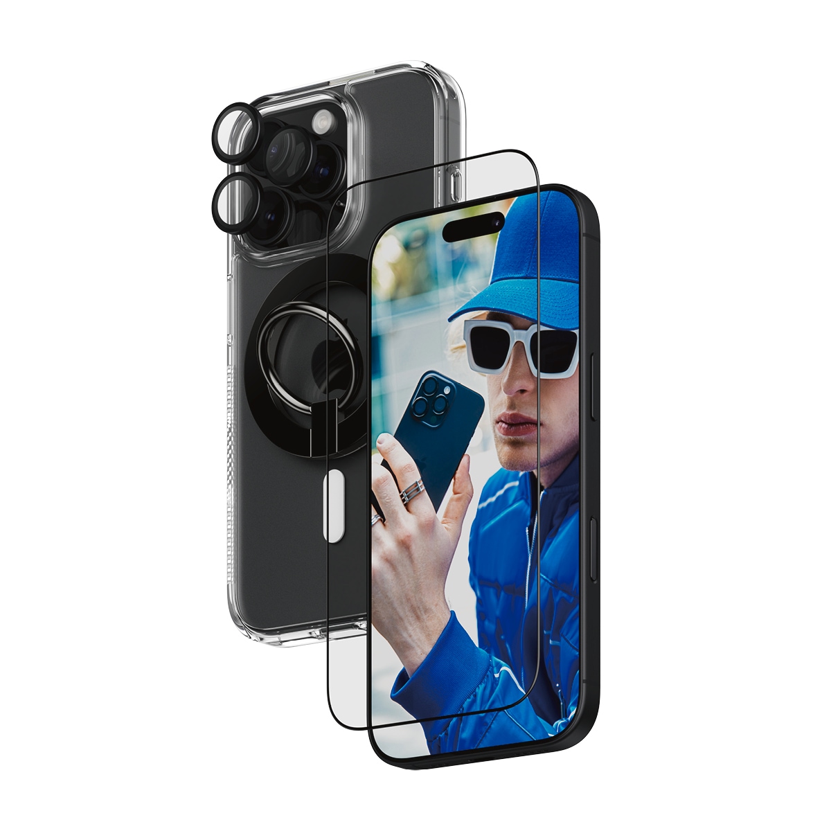 PanzerGlass Displayschutzglas »4-in-1 Protection, Glass, Hoops, Case, Ring Mount«, für Apple iPhone 16 Pro, Displayschutzfolie, Schutzfolie, Bildschirmschutz, kratz- & stoßfest