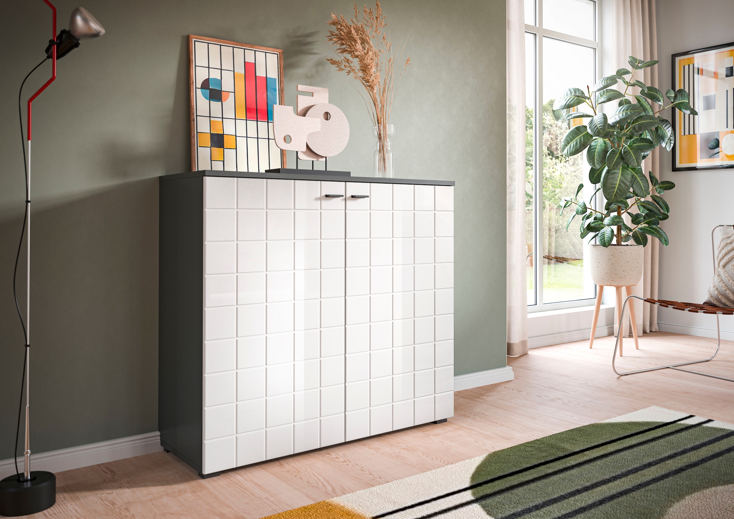 INOSIGN Kommode »Gora, Breite 92 cm, gefräste Front in Waffeloptik hochglanz« Sideboard, Schrank, Anrichte