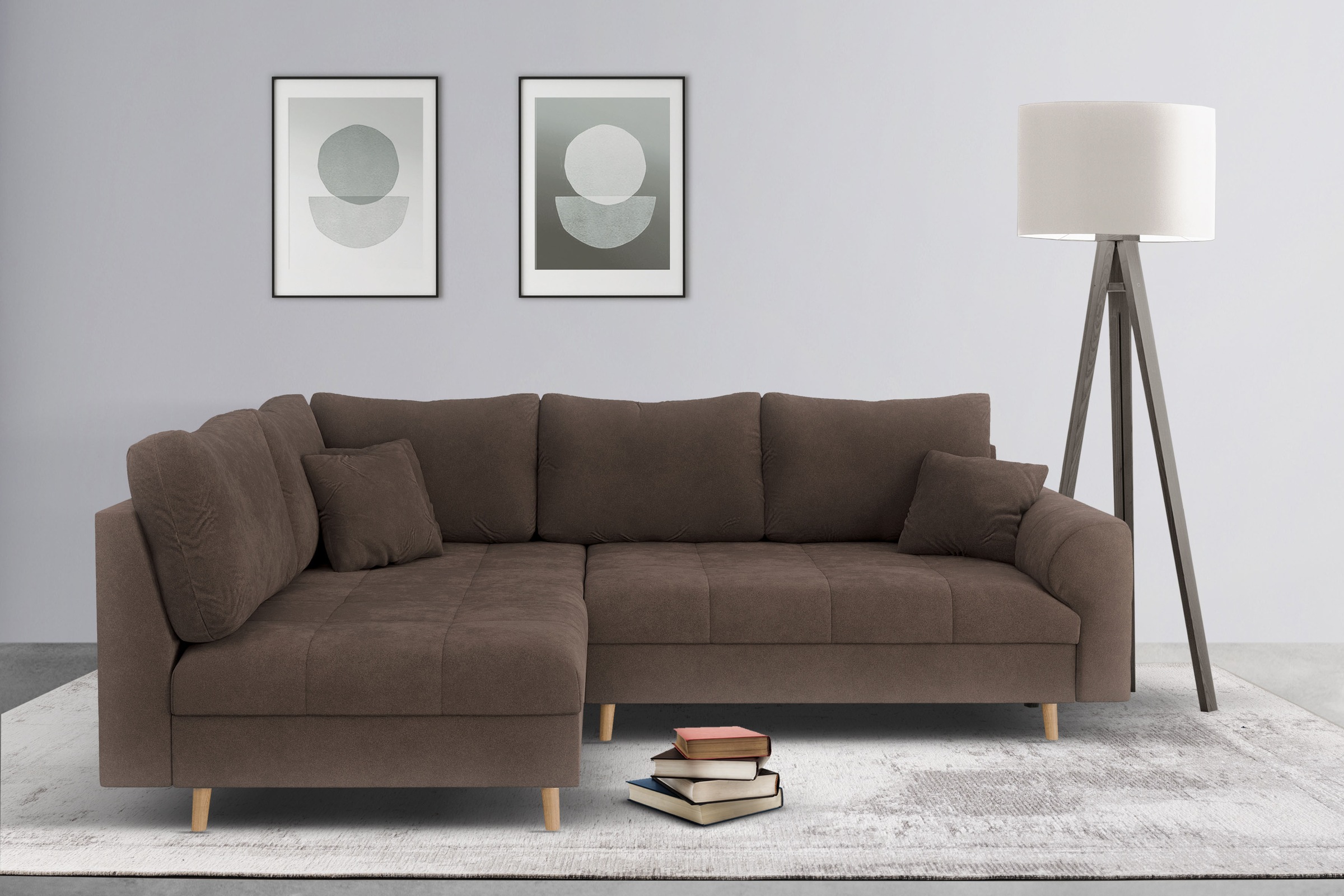Home affaire Ecksofa »CHARRE L-Form mit Ottomane, Maße B/T/H: 231/161/81 cm«, feine Steppung, lose Rücken- und Zierkissen, auch in Cord und Bouclé