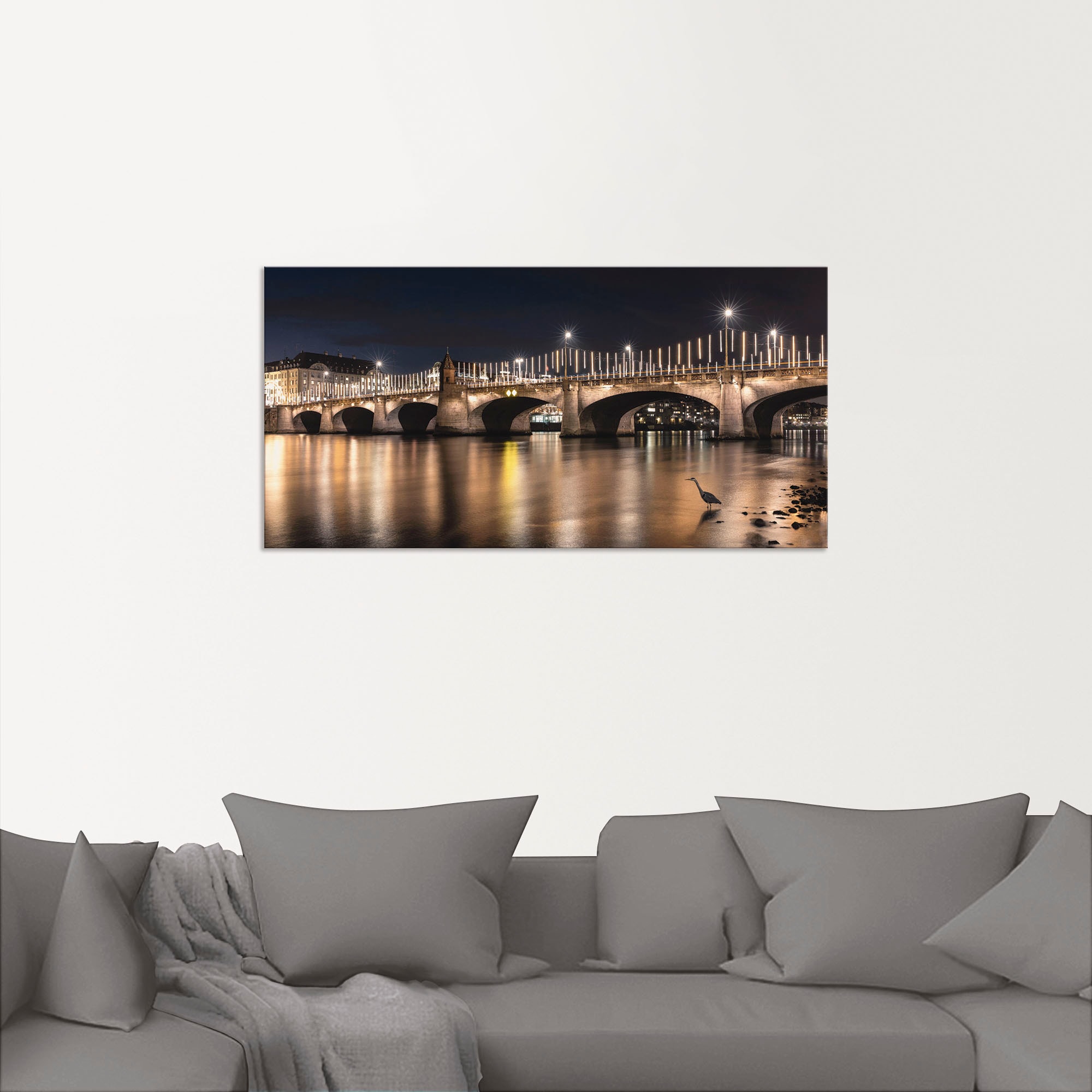 Artland Alu-Dibond-Druck »Die Mittlere Rheinbrücke«, Brücken, (1 St.), für Innen- und Außenbereich geeignet, Outdoorbild