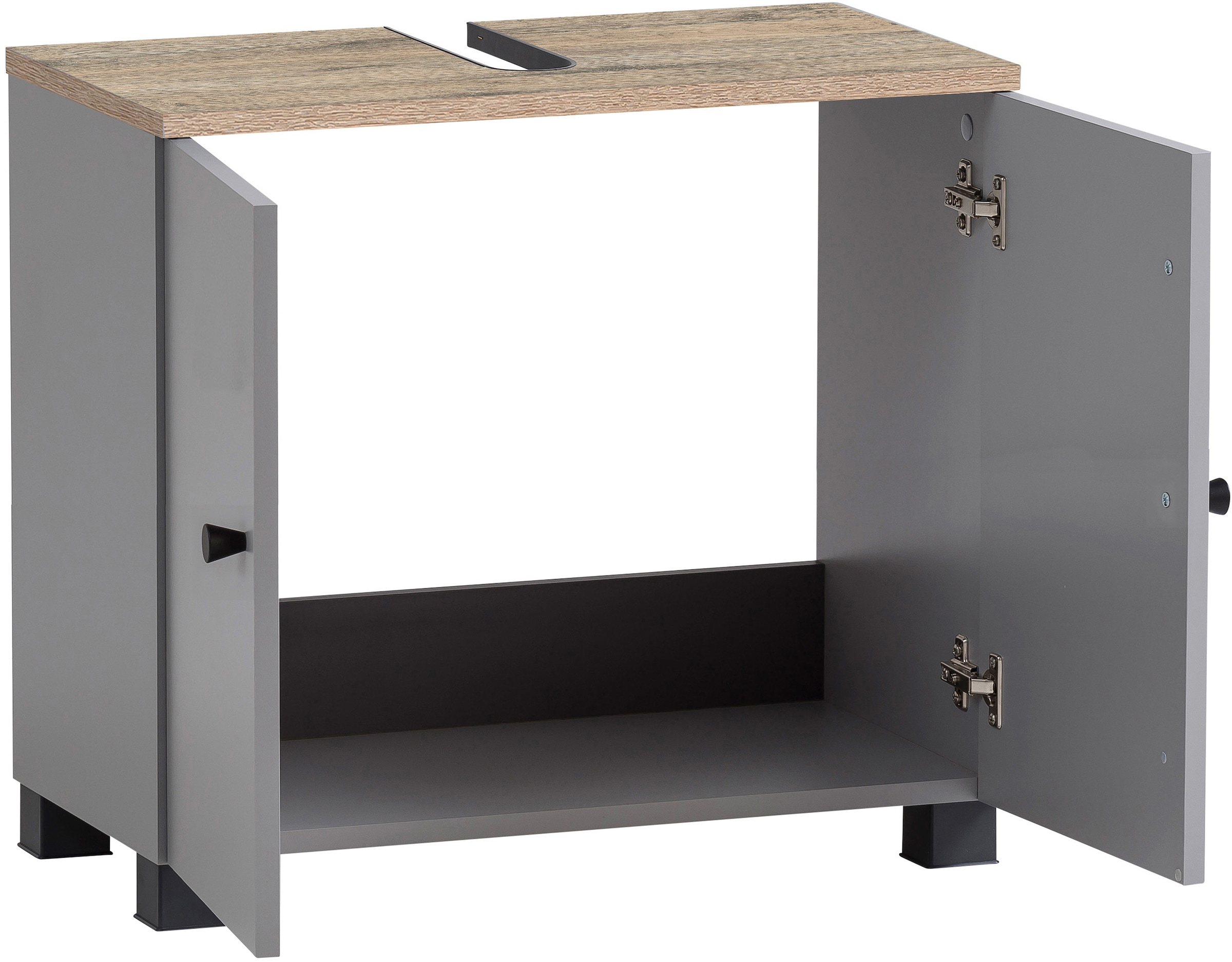welltime Waschbeckenunterschrank »Balto, Breite 59 cm«, Oberboden mit fühlbarer Holzstruktur und Siphonausschnit
