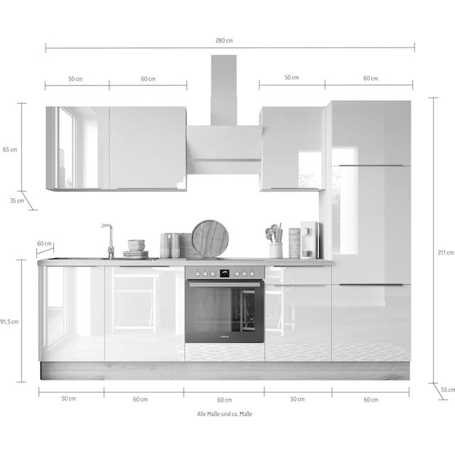 RESPEKTA Küchenzeile »Safado aus der Serie Marleen«, Breite 280 cm, hochwertige  Ausstattung wie Soft Close Funktion bei OTTO