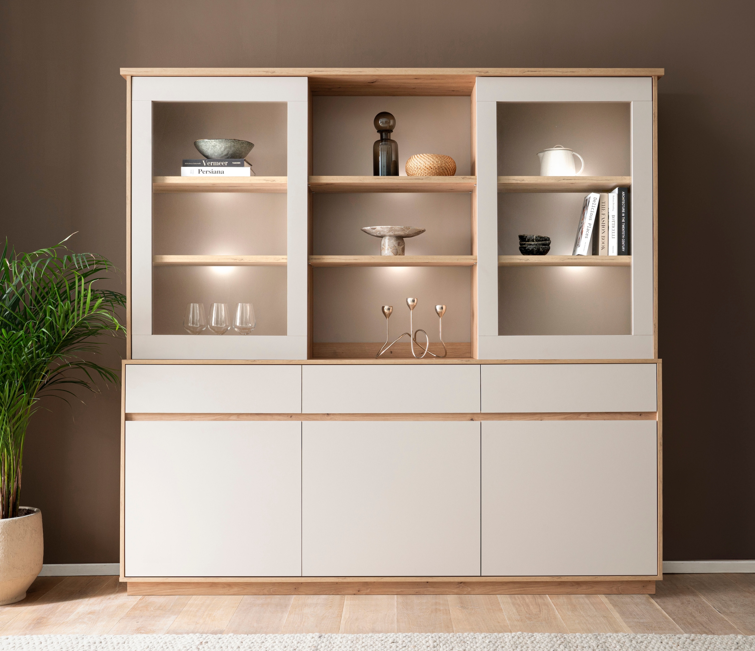 Home affaire Buffet »Sonora, moderner Hochschrank, Buffetschrank in Kaschmir, Regal« filigrane Rahmenoptik, ausreichend Stauraum, vielseitig 