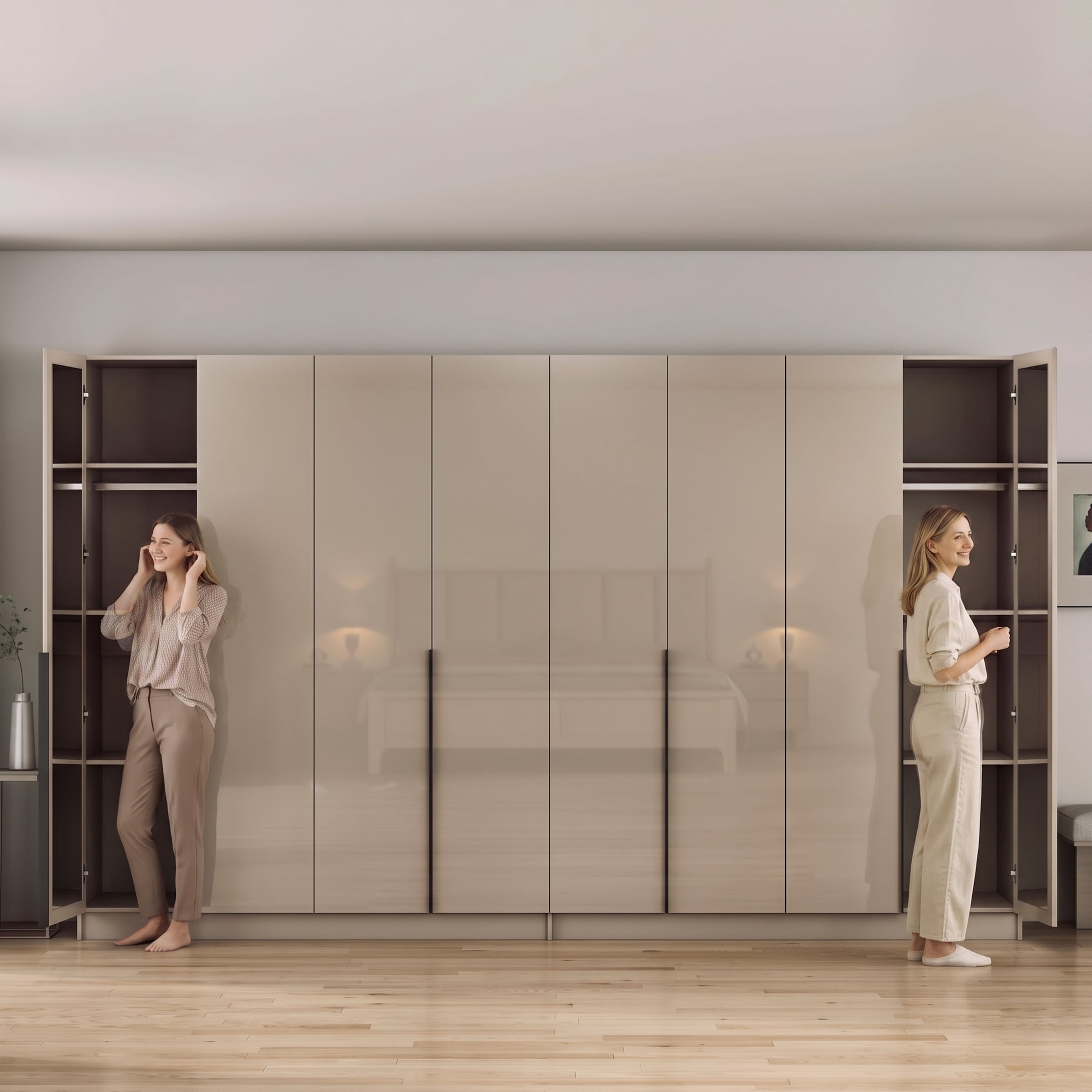 OTTO home Kleiderschrank »Annor Schlafzimmerschrank Breite 323 cm hochglanz Schrank Garderobe« Drehtürenschrank mit perfekter Innenausstattung - elegante Türgriffe