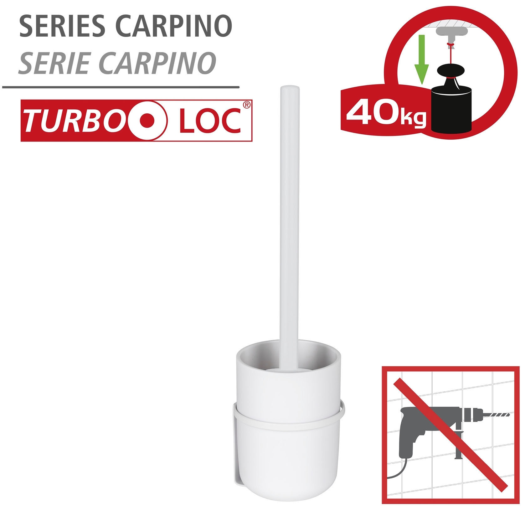 WENKO WC-Garnitur »Turbo-Loc® Carpino« aus Kunststoff | Metall weiß, Befestigen ohne Bohren