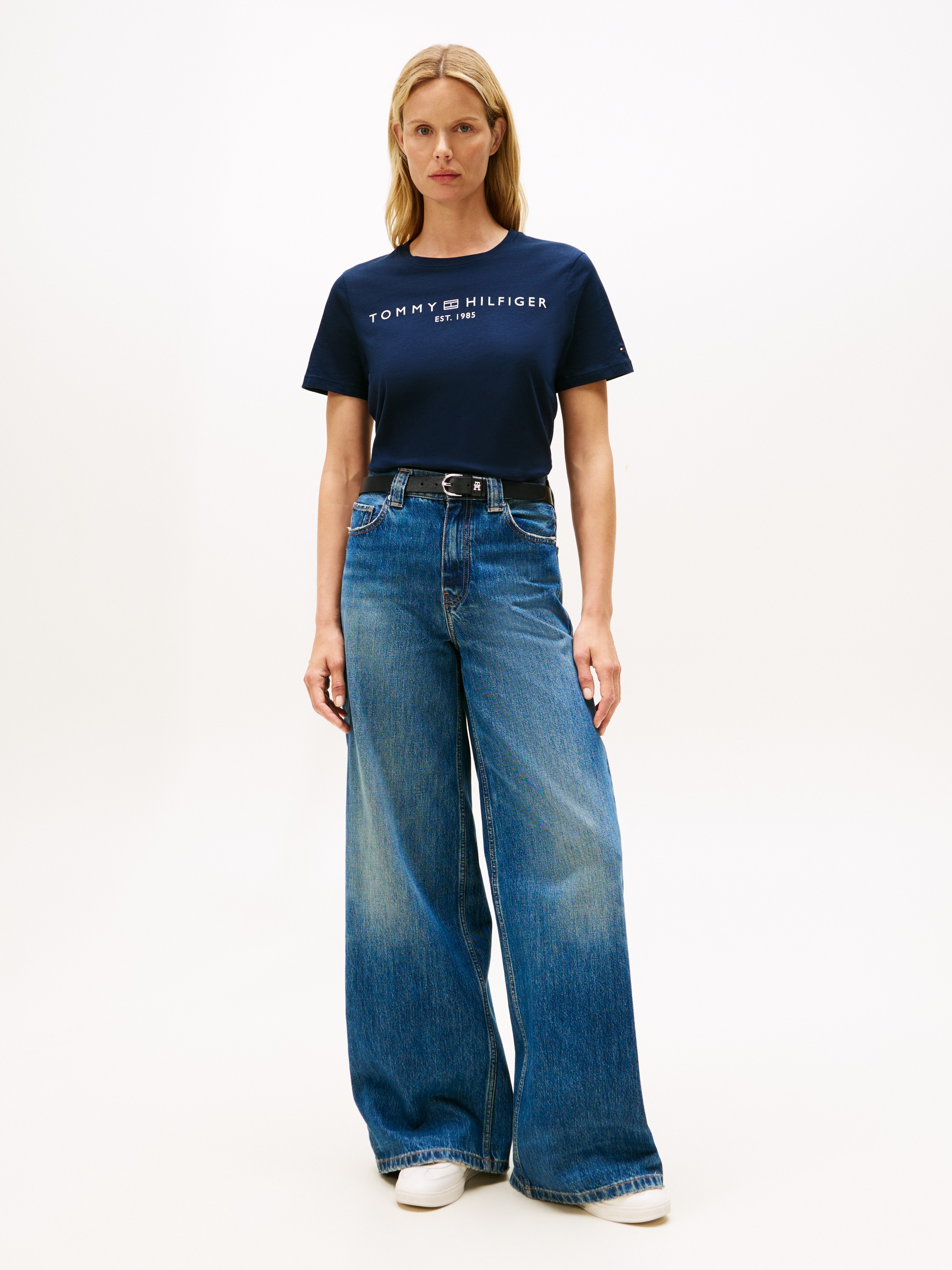 Tommy Hilfiger T-Shirt »REG CORP LOGO C-NK mit Logoschriftzug und Stickerei«, meliert, casual, regular fit, Baumwolle, Rundhals