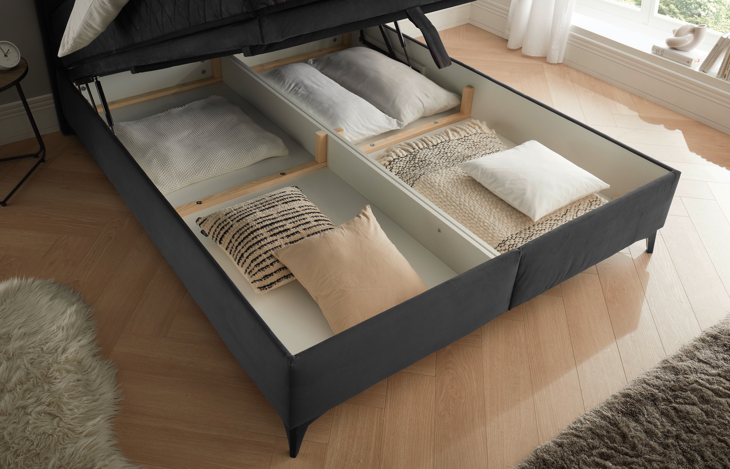 ED EXCITING DESIGN Boxbett »Monroe inkl. Bettkasten, erhältlich in den Breiten 160cm & 180cm«, Duo-Matratze - feste Seite mit Kokosmatte