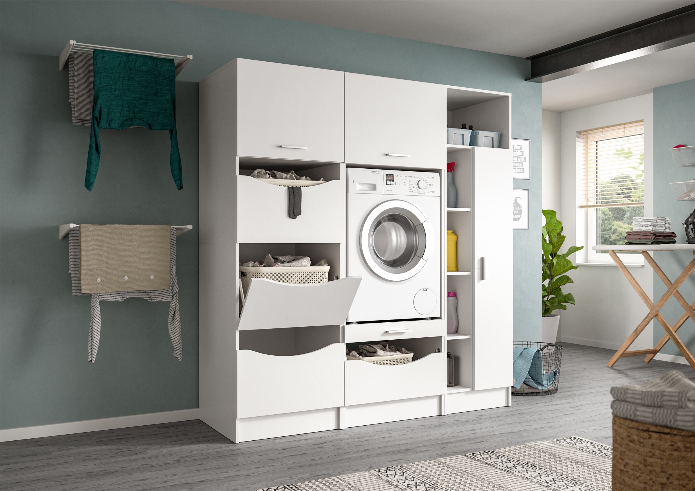 welltime Badmöbel-Set »FALAS,  3-teilig, Hauswirtschaftsraum Set, Breite 176 cm« 1x Wäsche-, 1x Waschmaschinenumbau-, 1x Mehrzweckschrank, 