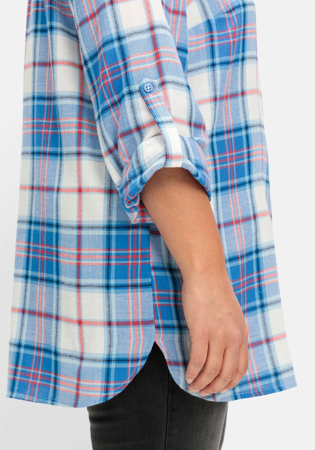 Sheego Longbluse »Karierte Longbluse aus Baumwoll-Flanell, mit Krempelärmeln«