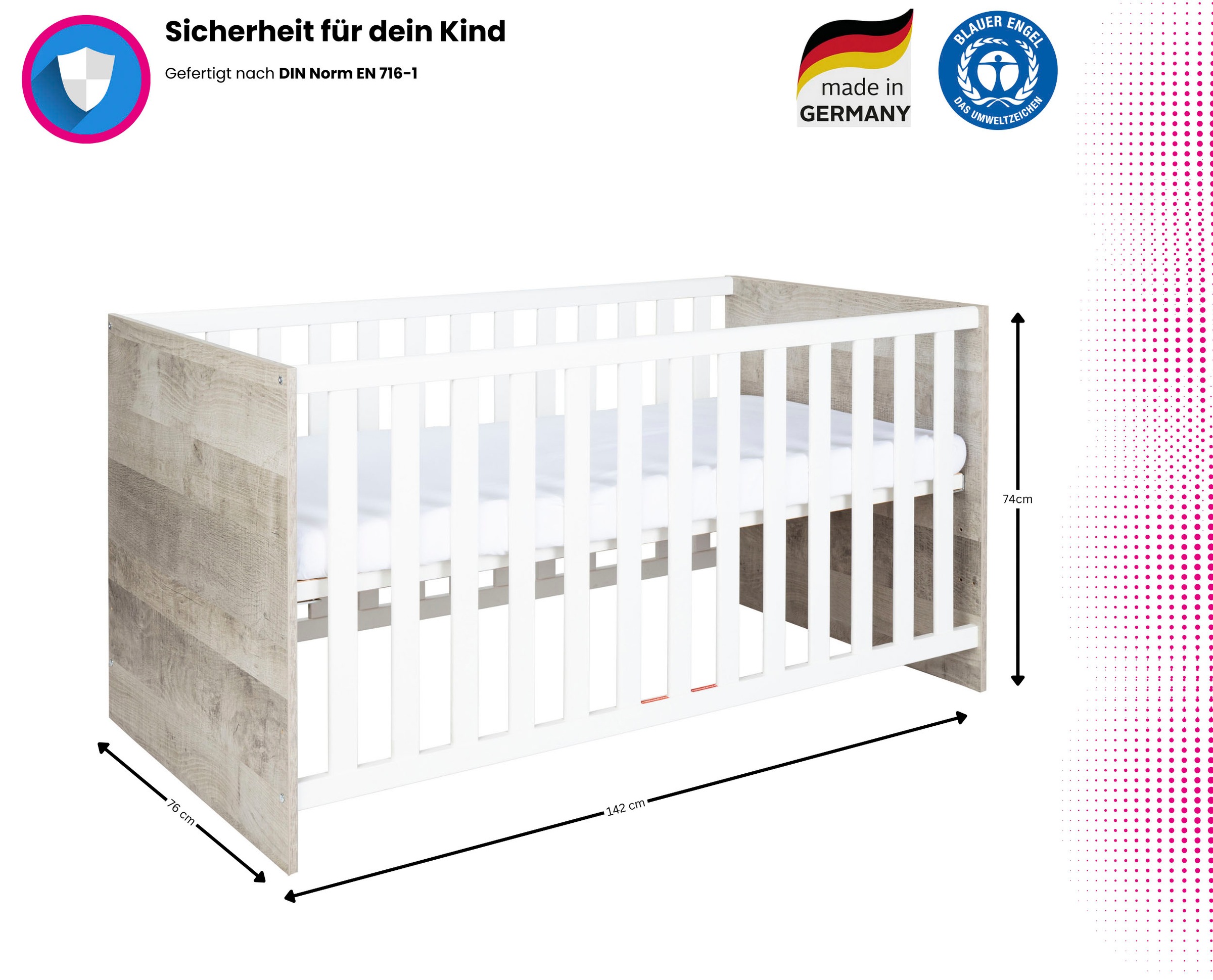 Home affaire Babyzimmer-Komplettset »Henning« Set, inkl. Lattenrost, 5 Stk. tlg. Kleiderschrank, Kinderbett, Wickelkommode, Seiten und Wickelkomm-Regal