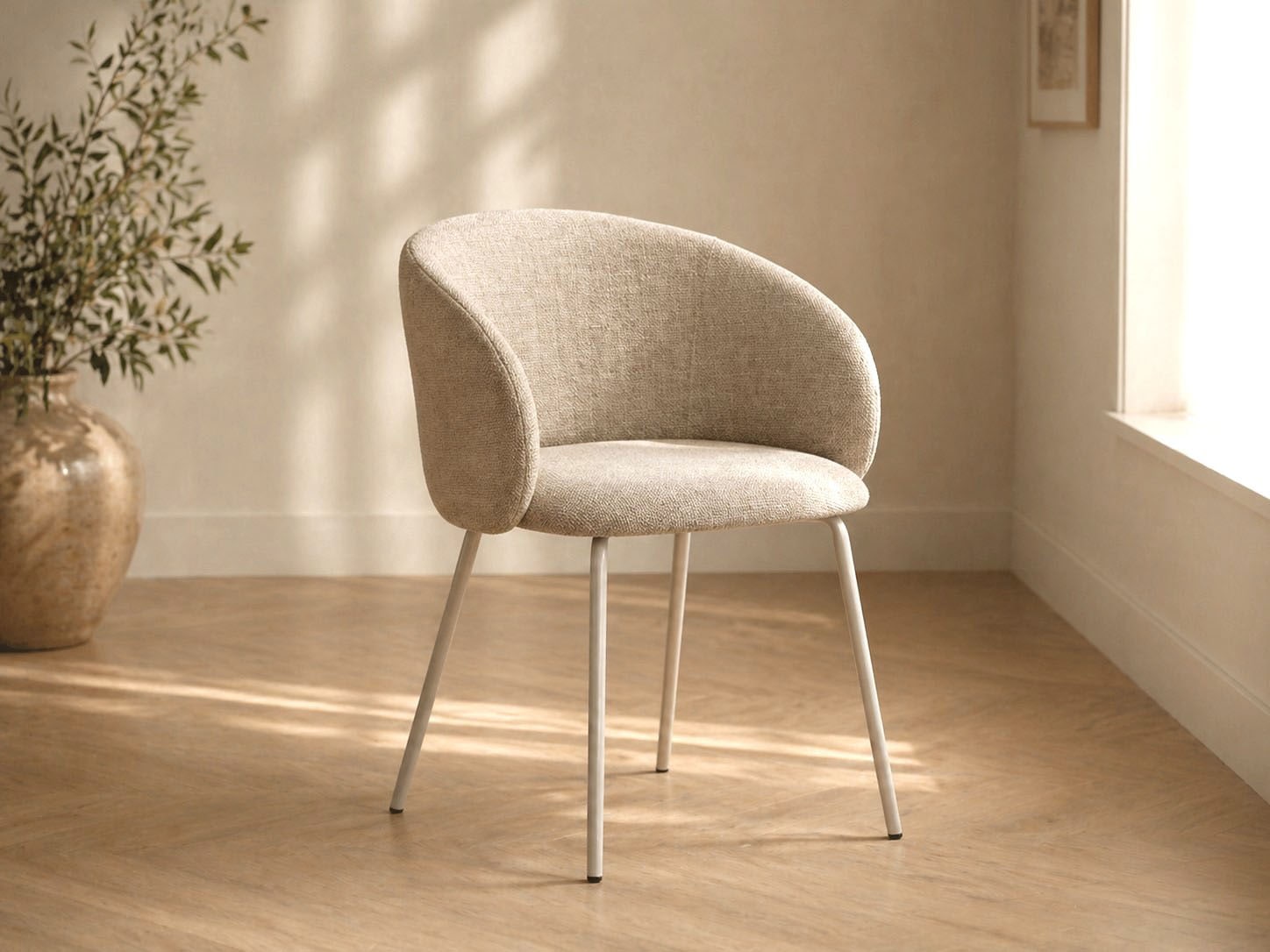 ACTONA GROUP Esszimmerstuhl »Eleanor 2er Set, gepolstert mit Armlehne, bequem, modern, beige« (Set) Skandinavisches Design, hoher Sitzkomfort & weicher Stoff