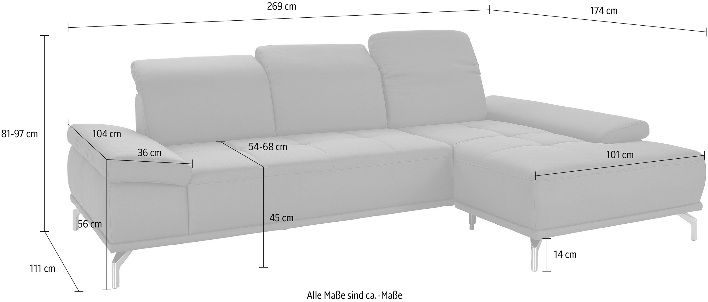 OTTO home Ecksofa »Caluna« Inkl.Sitztiefenverstellung, wahlweise mit Kopf- und Armteilverstellung