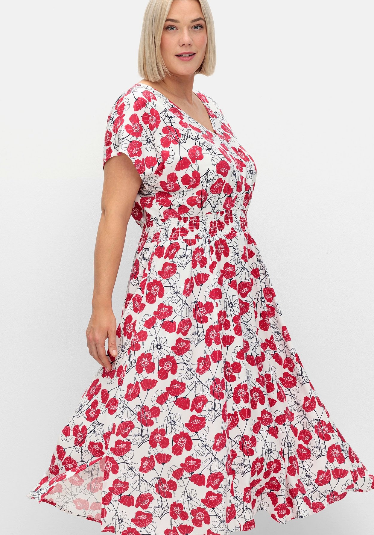 Sheego Druckkleid »Kleid mit Minimalprint und Smokbund«