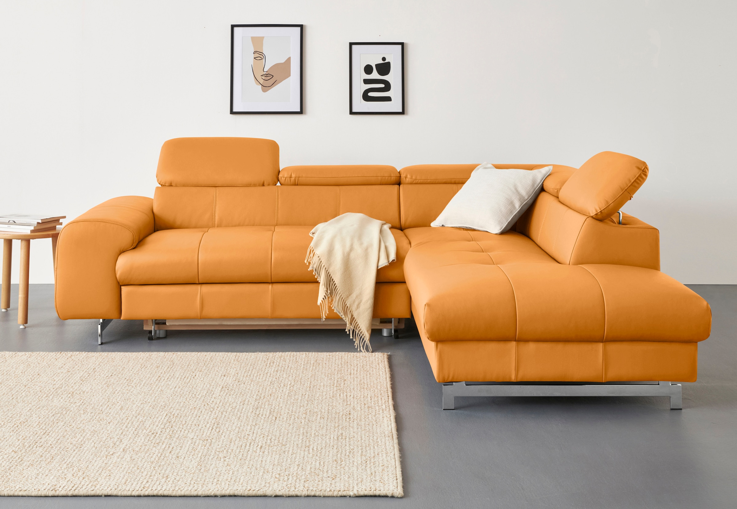 COTTA Ecksofa »Chef L-Form«, mit Kopfteilverstellung, edle Metallkufen, wahlweise mit Bettfunktion