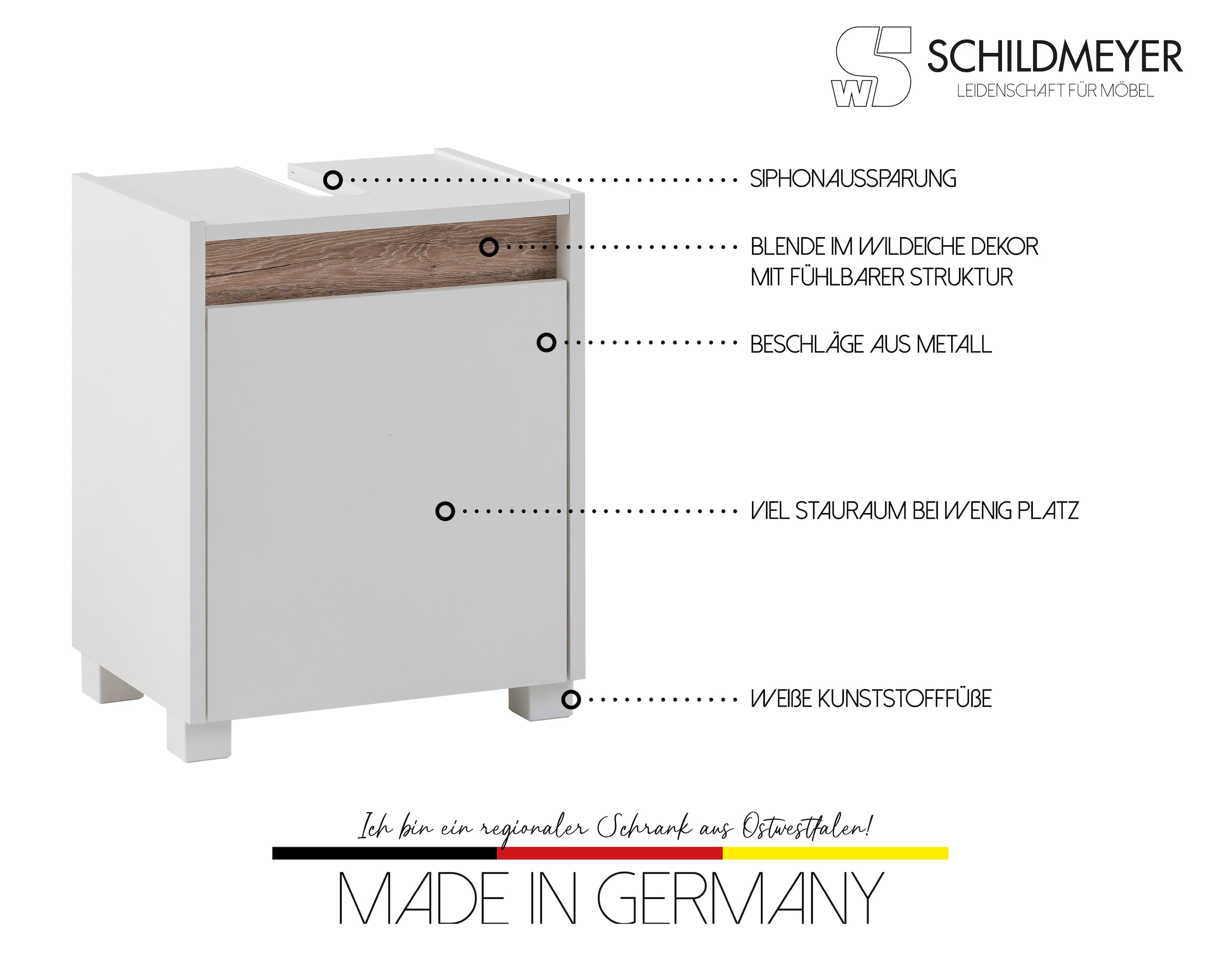 Schildmeyer Waschbeckenunterschrank »Cosmo in verschiedenen Farben«, Badezimmerschrank Badmöbel Breite 42 cm