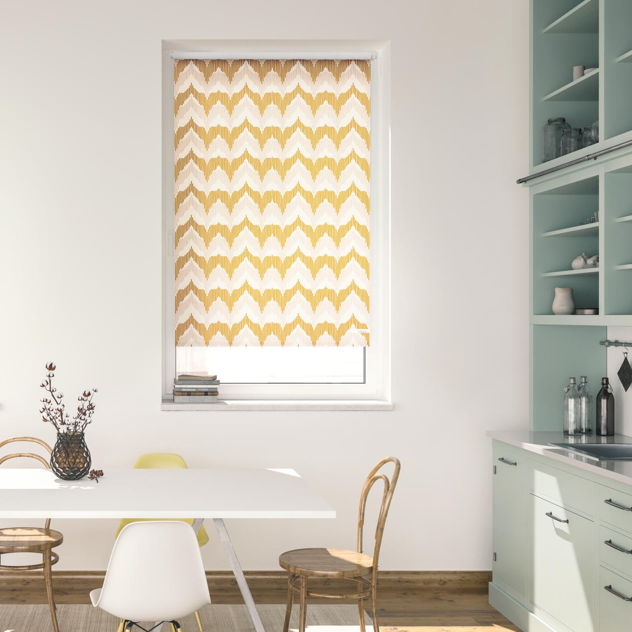 LICHTBLICK ORIGINAL Seitenzugrollo »Rollo Klemmfix, ohne Bohren, Verdunkelung, Boho Zig Zag - Gelb«, verdunkelnd, Verdunkelung, freihängend