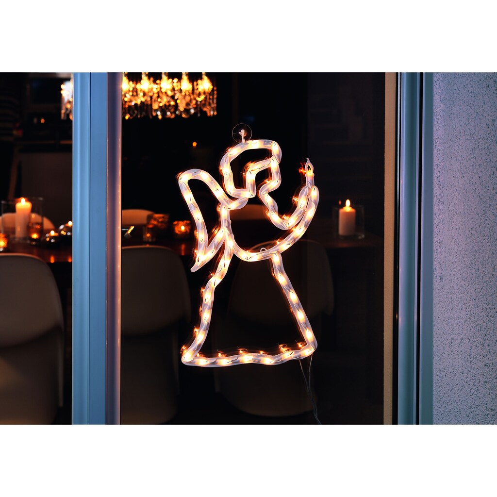 KONSTSMIDE LED Dekolicht, Warmweiß, LED Fenstersilhouette Engel, für den Innenbereich, 50 warmweiße Dioden, weißes Kabel