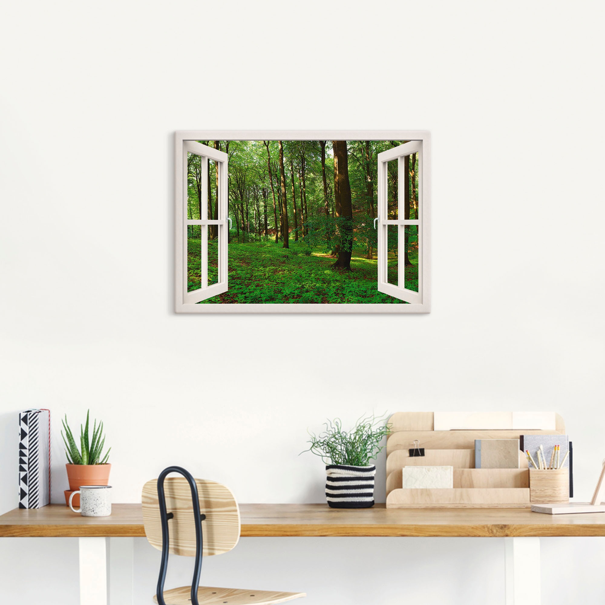 Artland Wandbild (1 St.), oder in Leinwandbild, online Panorama Fensterblick, Größen als Poster versch. kaufen »Fensterblick Wandaufkleber bei Sommerwald«, OTTO grüner