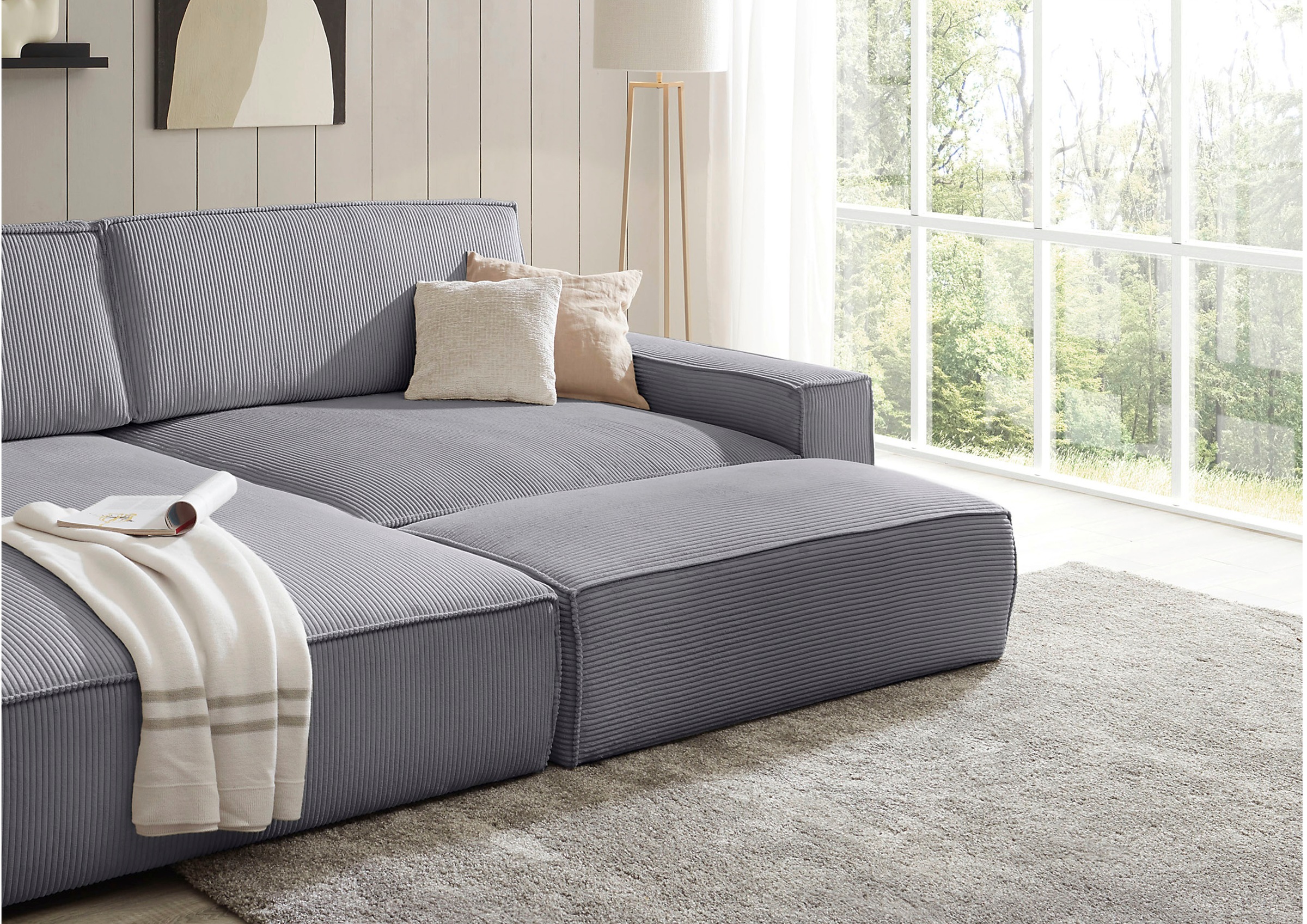 Home affaire Hocker »NEU: SHERWOOD XXL, Polsterhocker, Cord, Webstoff«, rechteckig, bequemer Sitzkomfort, 130/60/44 cm, Krokodilverbinder