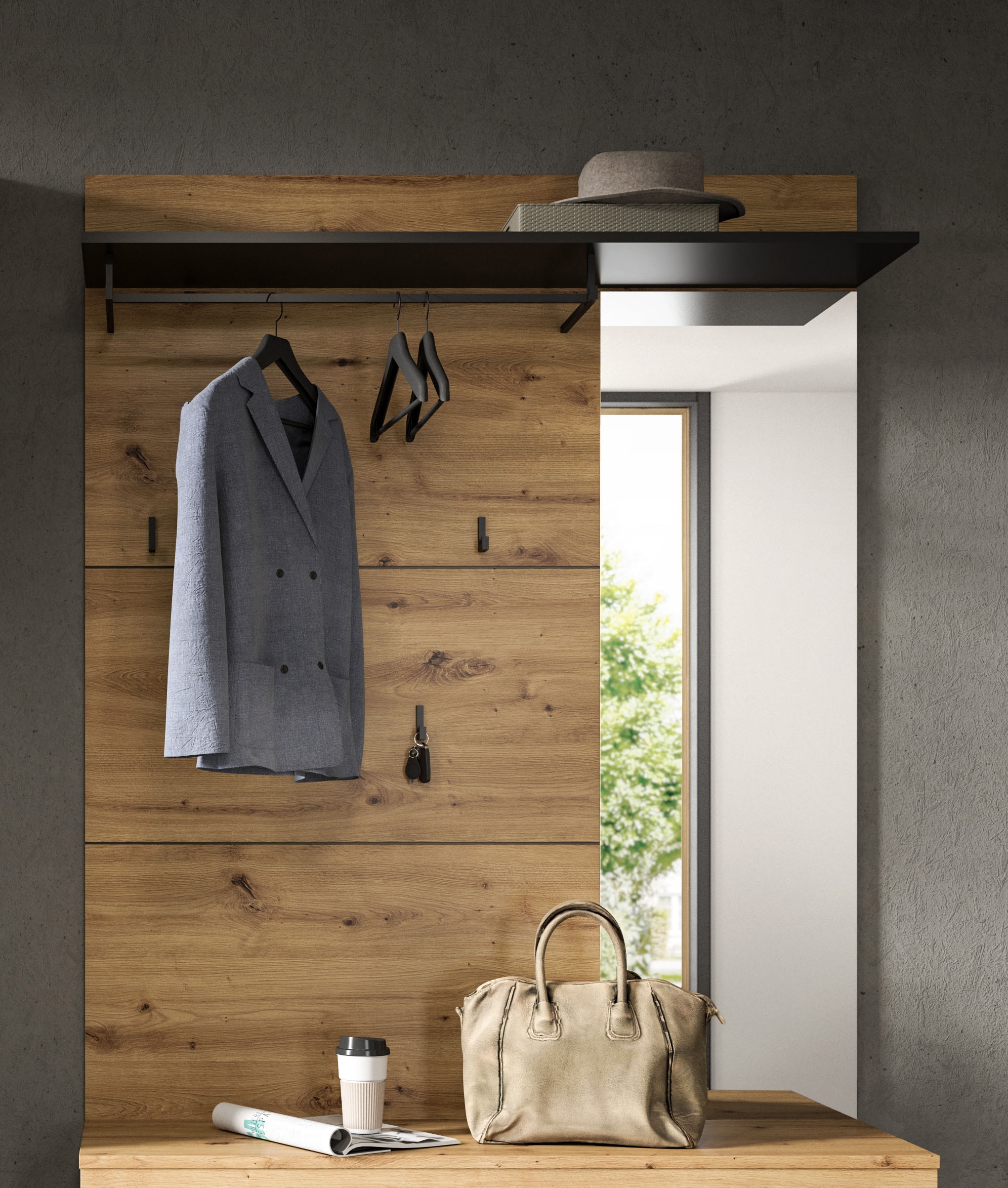 Home affaire Garderobenpaneel »REHAT, TOPSELLER!, Breite 120 cm, Hutablage, 5 Haken, Garderobenstange« in verschiedenen Ausführungen,  Paneel, Wandboard, Garderobe, Garderobenleiste, Garderobenboard