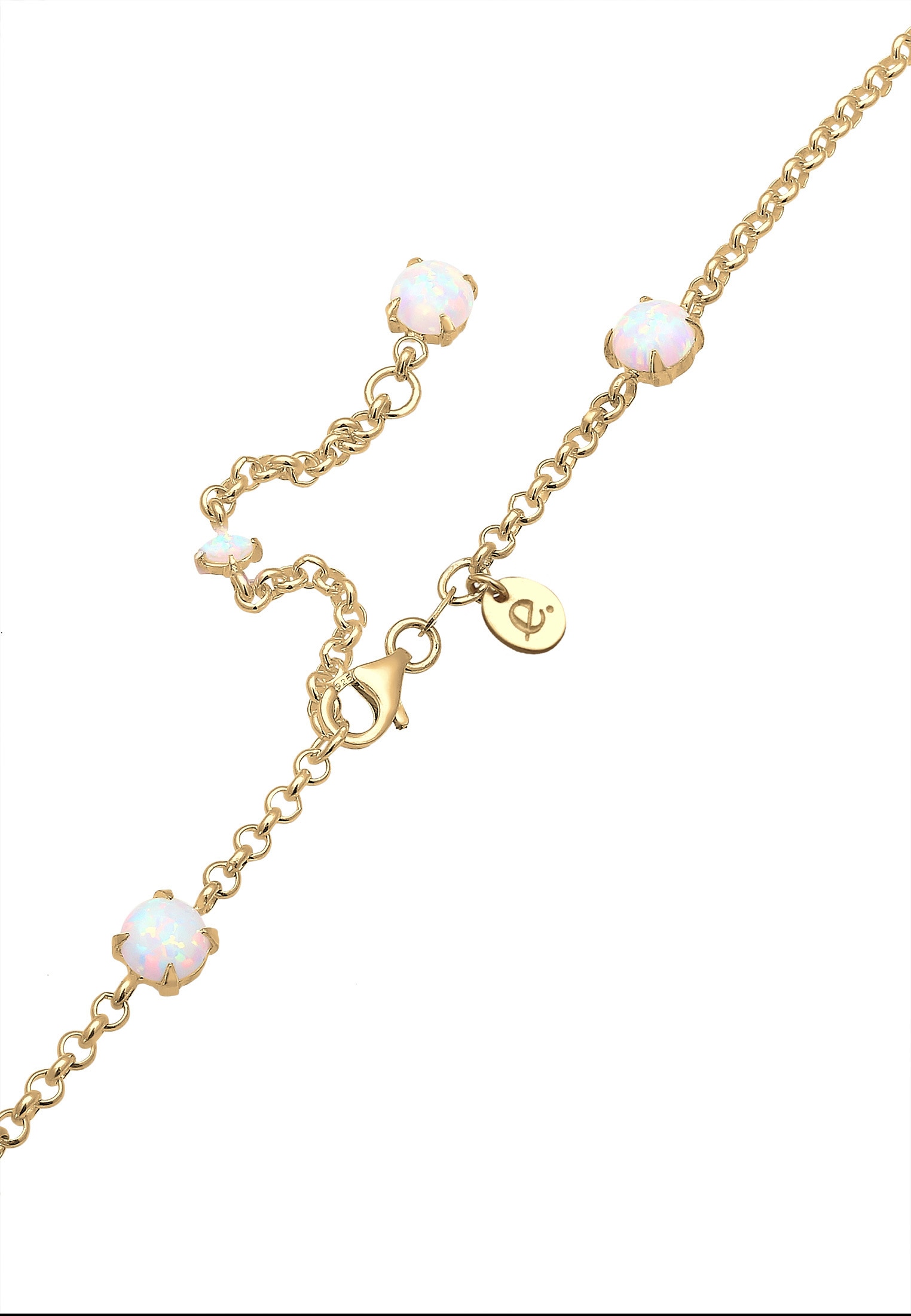 Elli Premium Silberkette »Halskette Synthetischer Opal Weiß 925 Sterling Silber vergoldet«